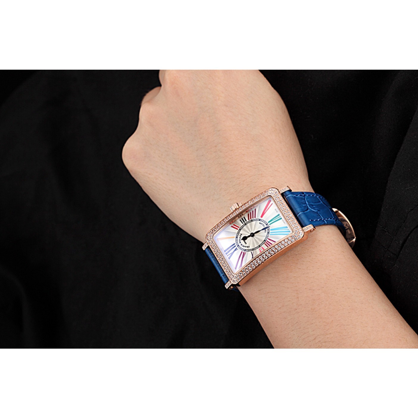 MiroTime Franck Muller Long Island Classic White Dial Diamonds Case Blue Leather Band 622376