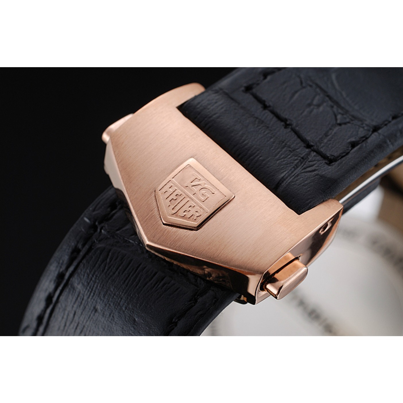 MiroTime Tag Heuer Carrera Rose Gold Bezel with Black Dial and Black Leather Strap 621538