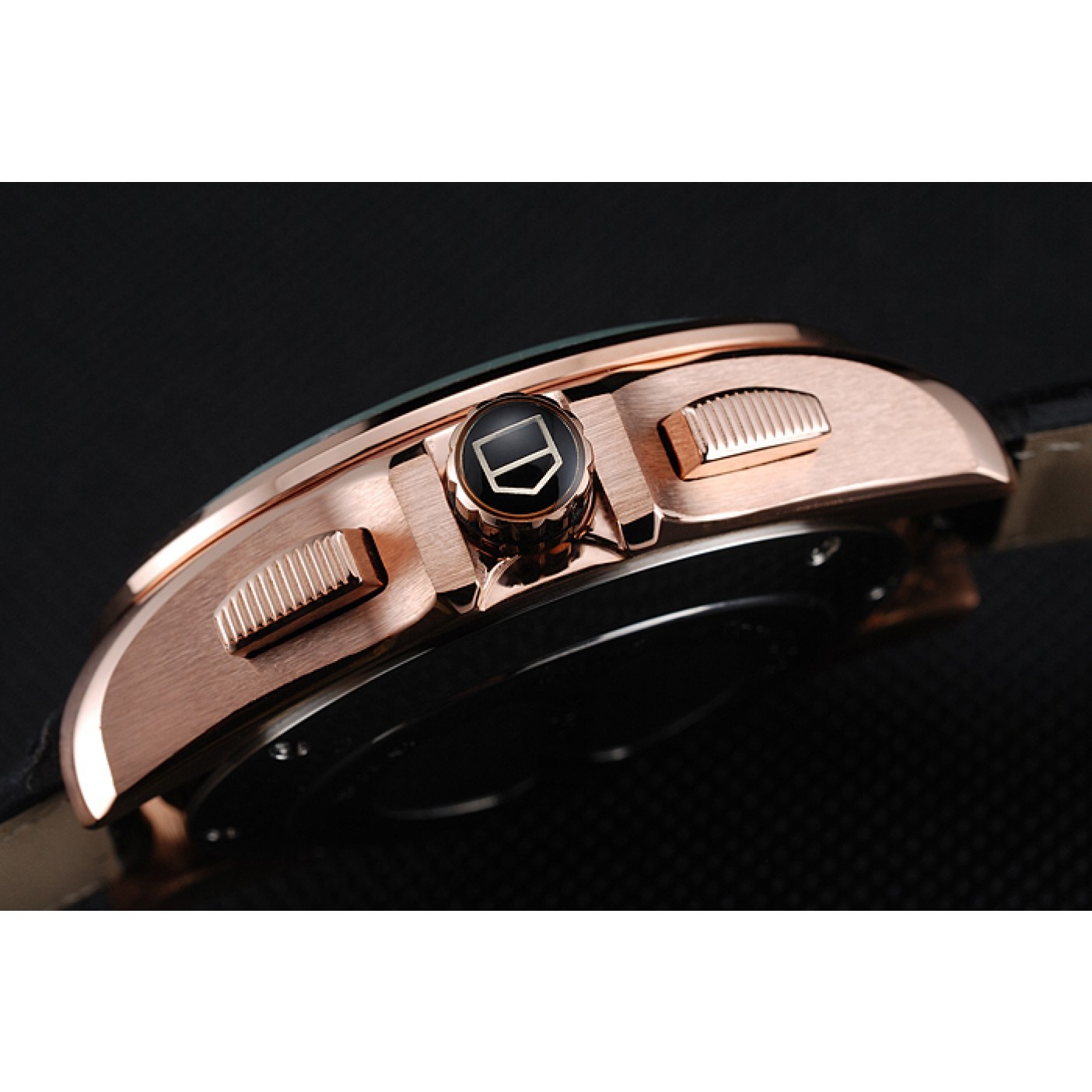 MiroTime Tag Heuer Carrera Rose Gold Bezel with Black Dial and Black Leather Strap 621538