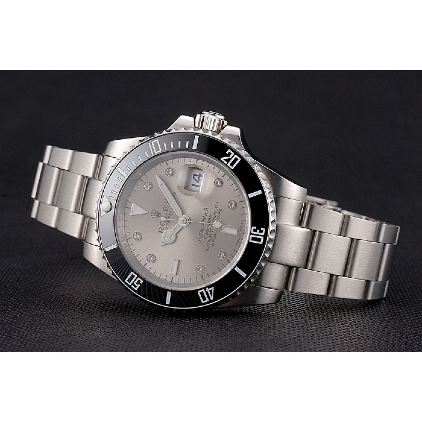 MiroTime Swiss Rolex Submariner Silver Dial Diamond Markings Black Bezel Stainless Steel Case And Bracelet