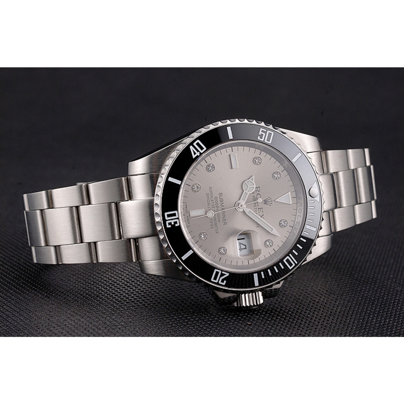 MiroTime Swiss Rolex Submariner Silver Dial Diamond Markings Black Bezel Stainless Steel Case And Bracelet