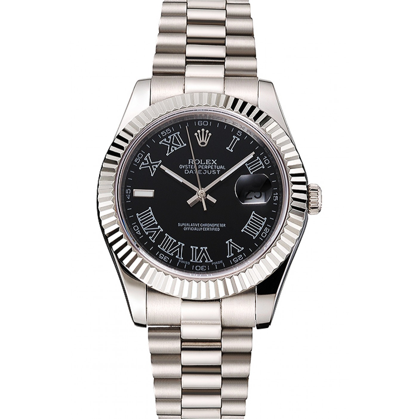 MiroTime Swiss Rolex Datejust Black Dial Roman Numerals Stainless Steel Case And Bracelet