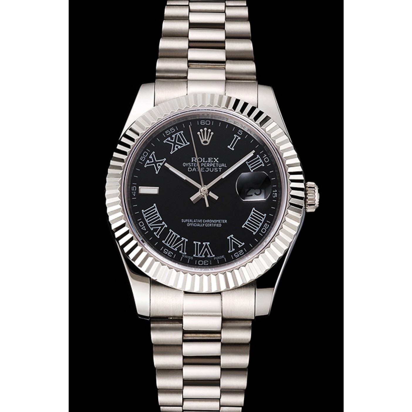 MiroTime Swiss Rolex Datejust Black Dial Roman Numerals Stainless Steel Case And Bracelet