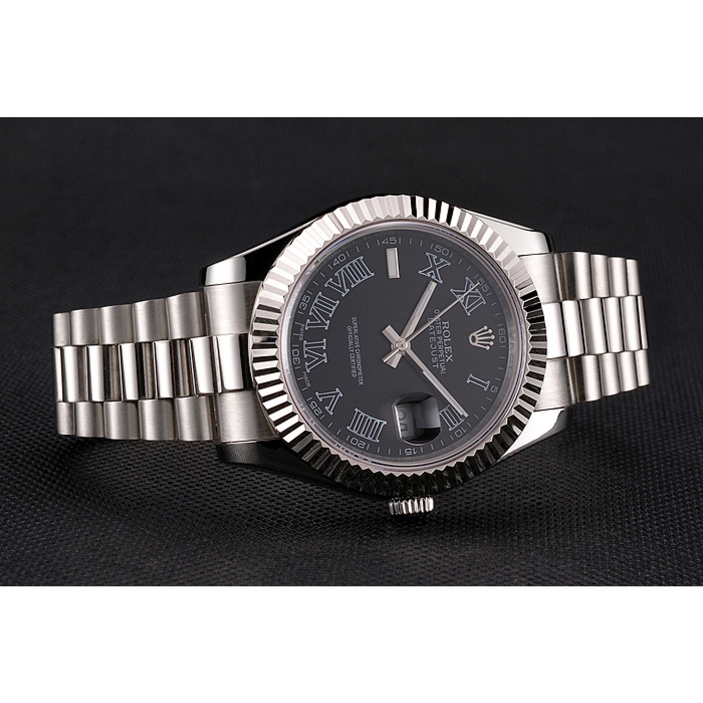 MiroTime Swiss Rolex Datejust Black Dial Roman Numerals Stainless Steel Case And Bracelet
