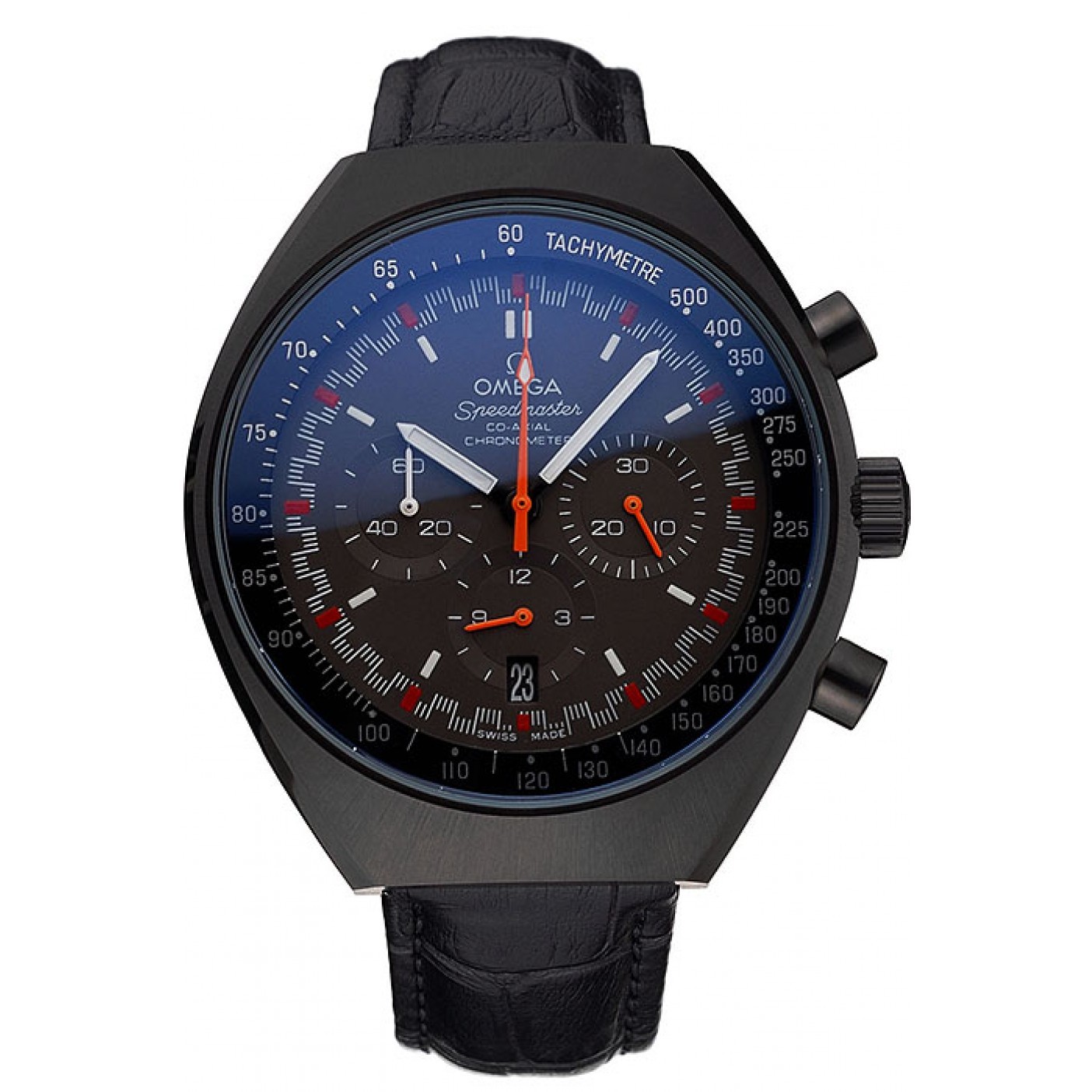 MiroTime Omega Speedmaster Mark II Black And Red Dial Black Case Black Leather Strap 622814