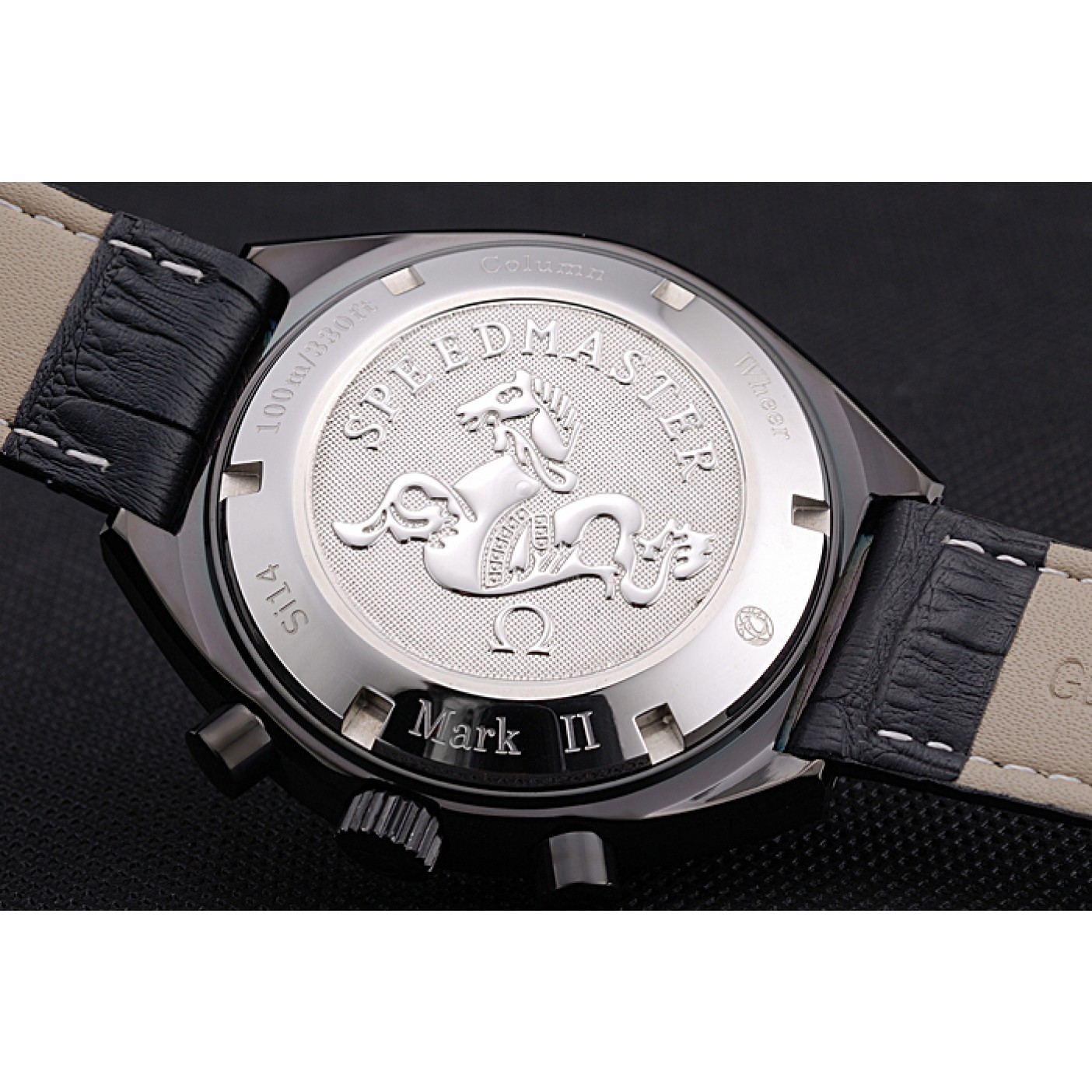 MiroTime Omega Speedmaster Mark II Black And Red Dial Black Case Black Leather Strap 622814