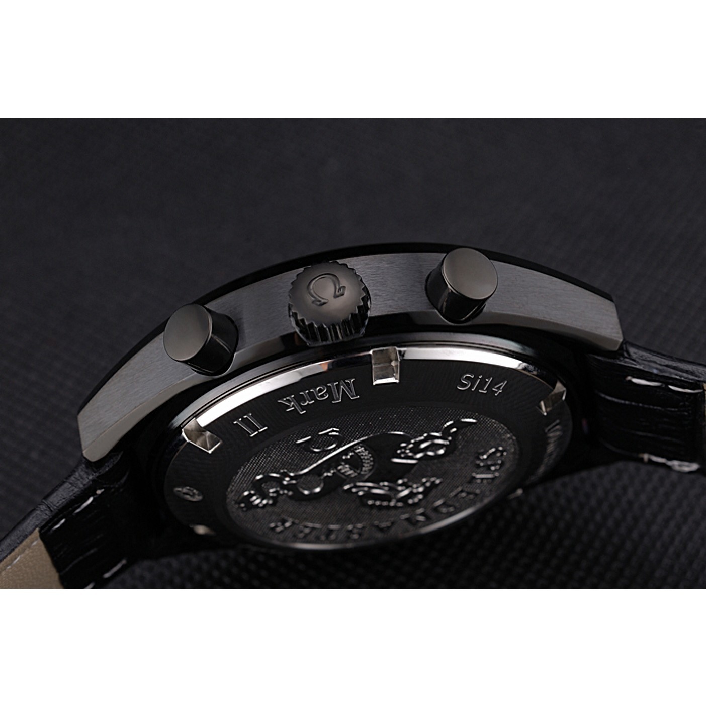 MiroTime Omega Speedmaster Mark II Black And Red Dial Black Case Black Leather Strap 622814