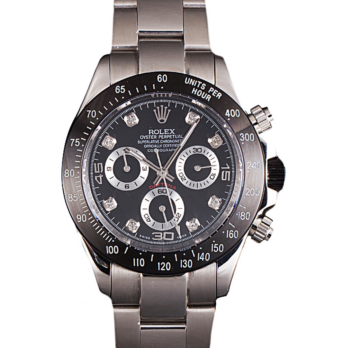 MiroTime Rolex Daytona Stainless Steel Black Enameled Black Dial