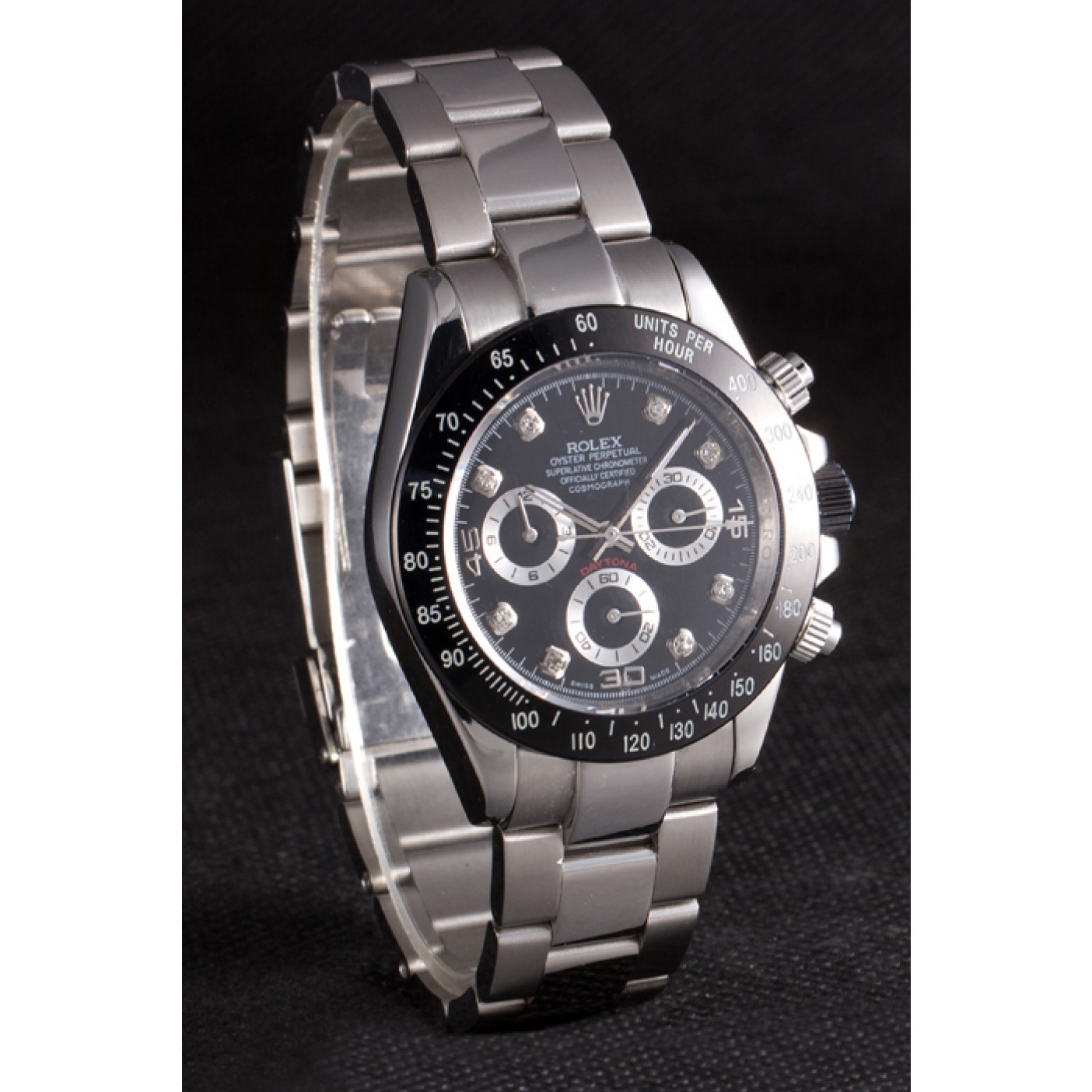 MiroTime Rolex Daytona Stainless Steel Black Enameled Black Dial