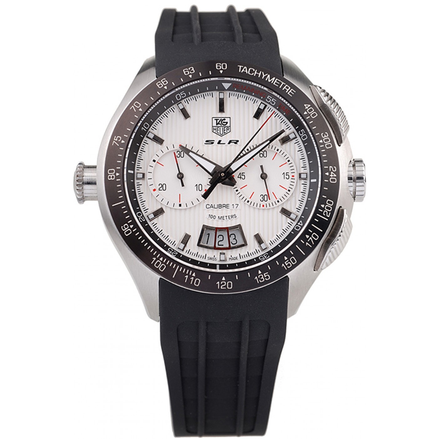 MiroTime Tag Heuer Swiss SLR Tachymeter Bezel Black Rubber Strap White Dial