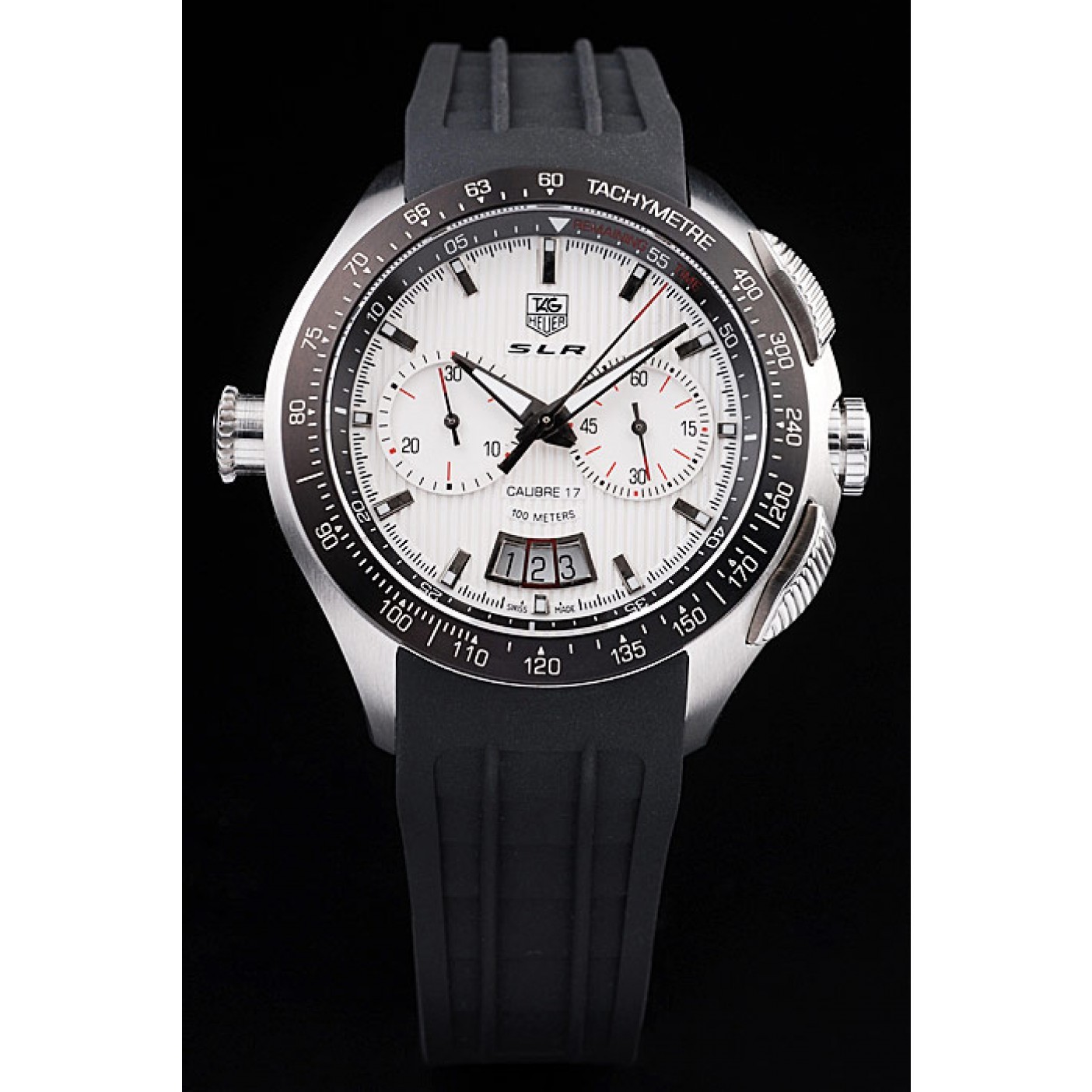 MiroTime Tag Heuer Swiss SLR Tachymeter Bezel Black Rubber Strap White Dial