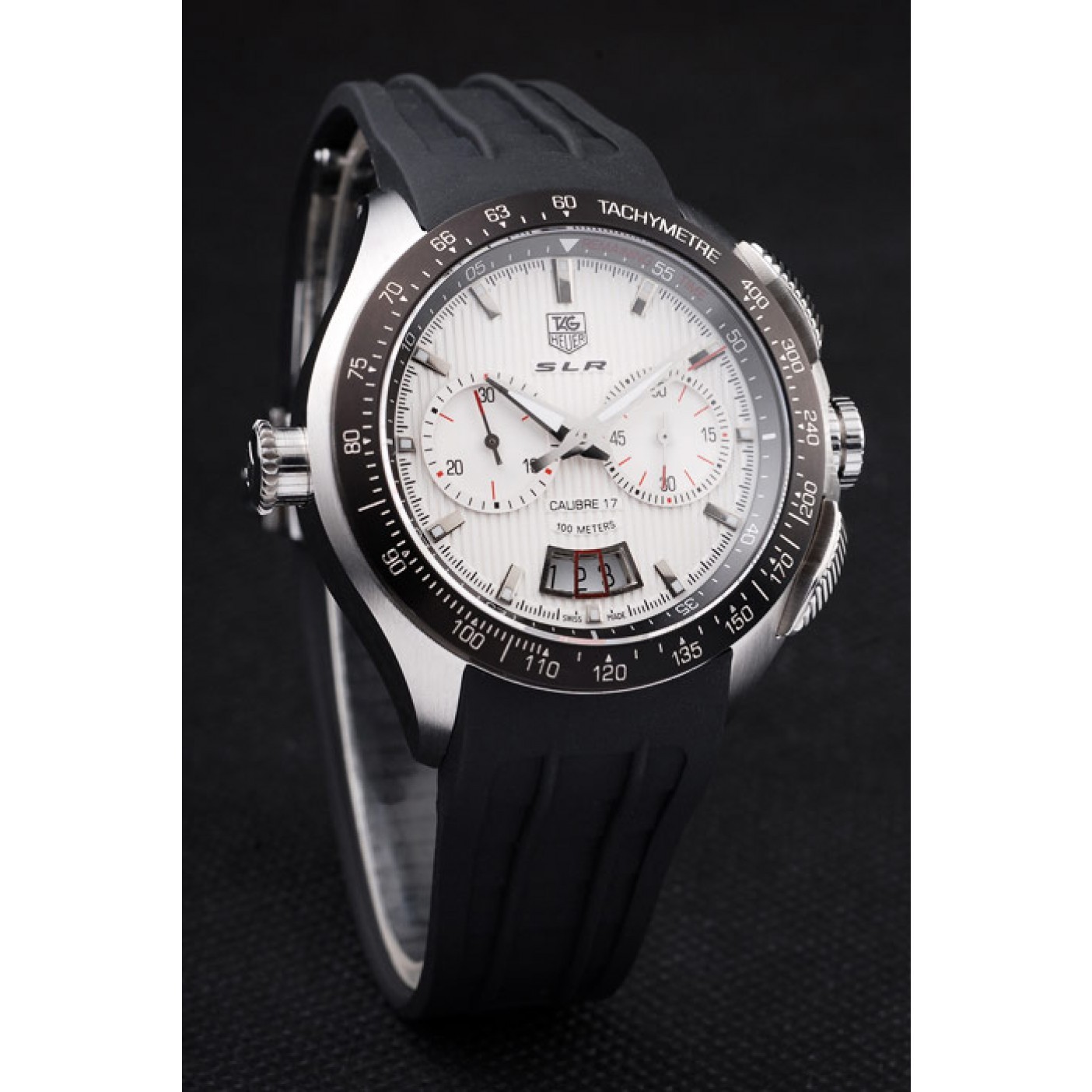 MiroTime Tag Heuer Swiss SLR Tachymeter Bezel Black Rubber Strap White Dial