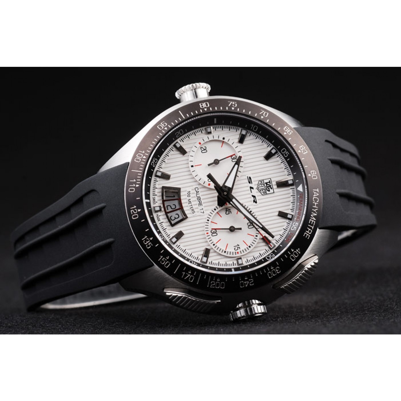 MiroTime Tag Heuer Swiss SLR Tachymeter Bezel Black Rubber Strap White Dial