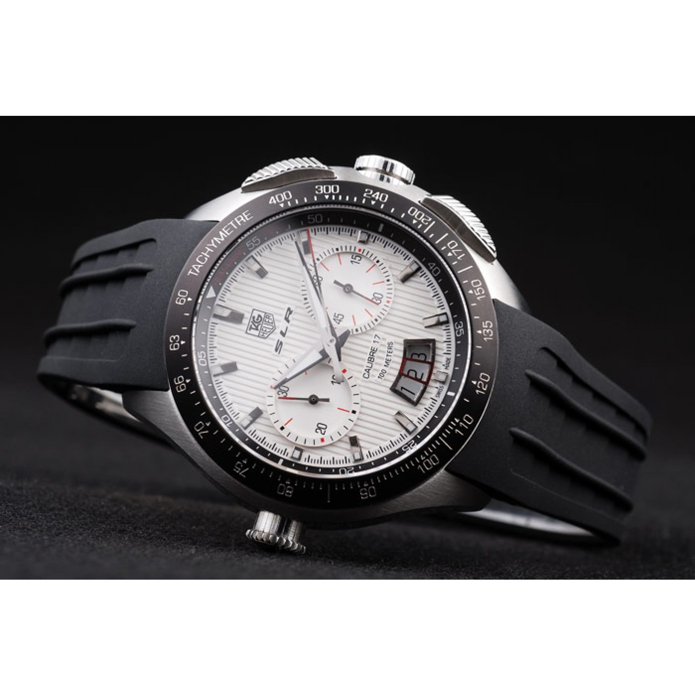 MiroTime Tag Heuer Swiss SLR Tachymeter Bezel Black Rubber Strap White Dial