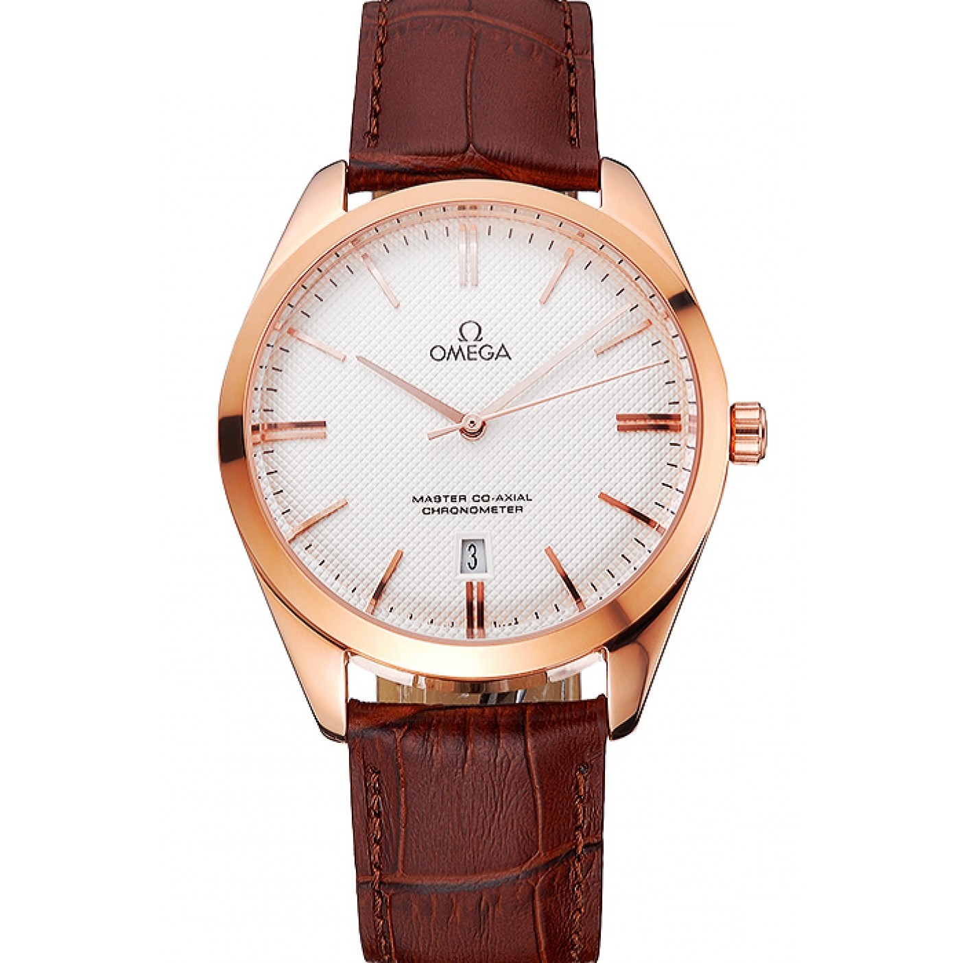 MiroTime Omega Tresor Master Co-Axial White Dial Rose Gold Case Brown Leather Strap