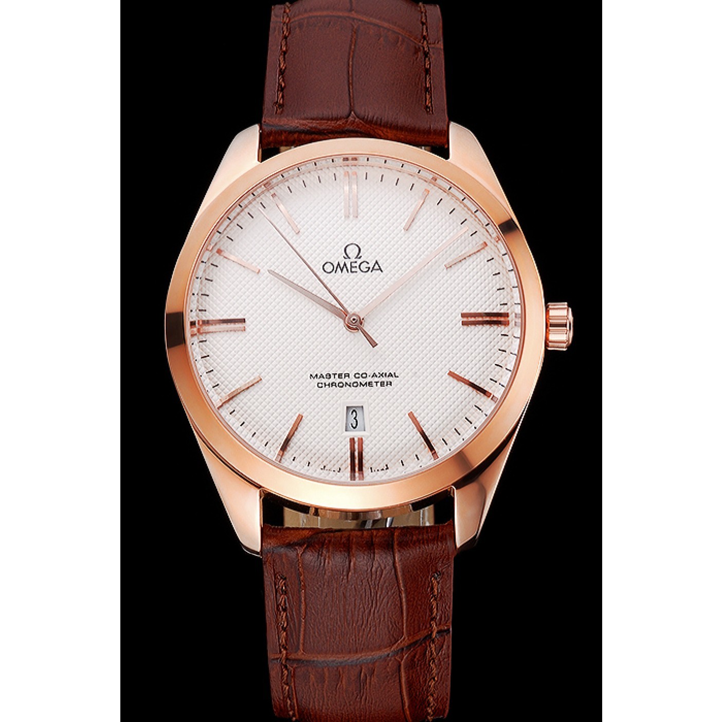 MiroTime Omega Tresor Master Co-Axial White Dial Rose Gold Case Brown Leather Strap