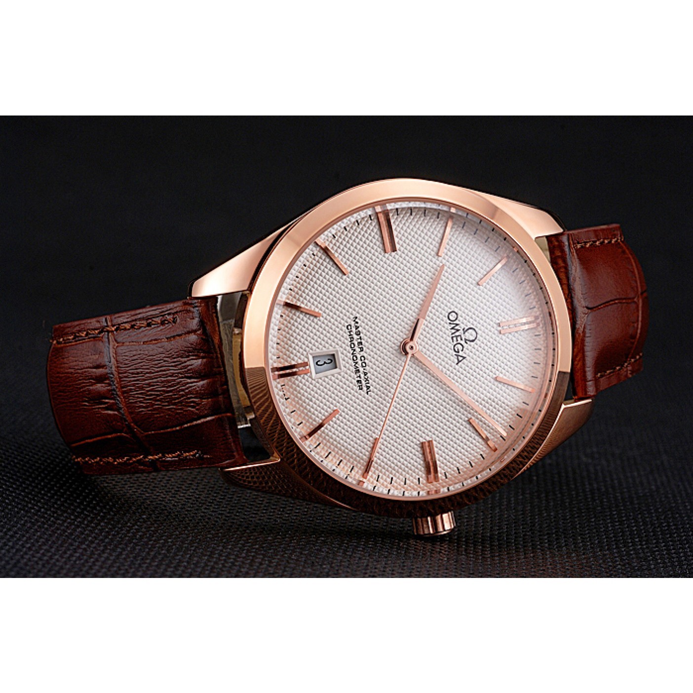 MiroTime Omega Tresor Master Co-Axial White Dial Rose Gold Case Brown Leather Strap