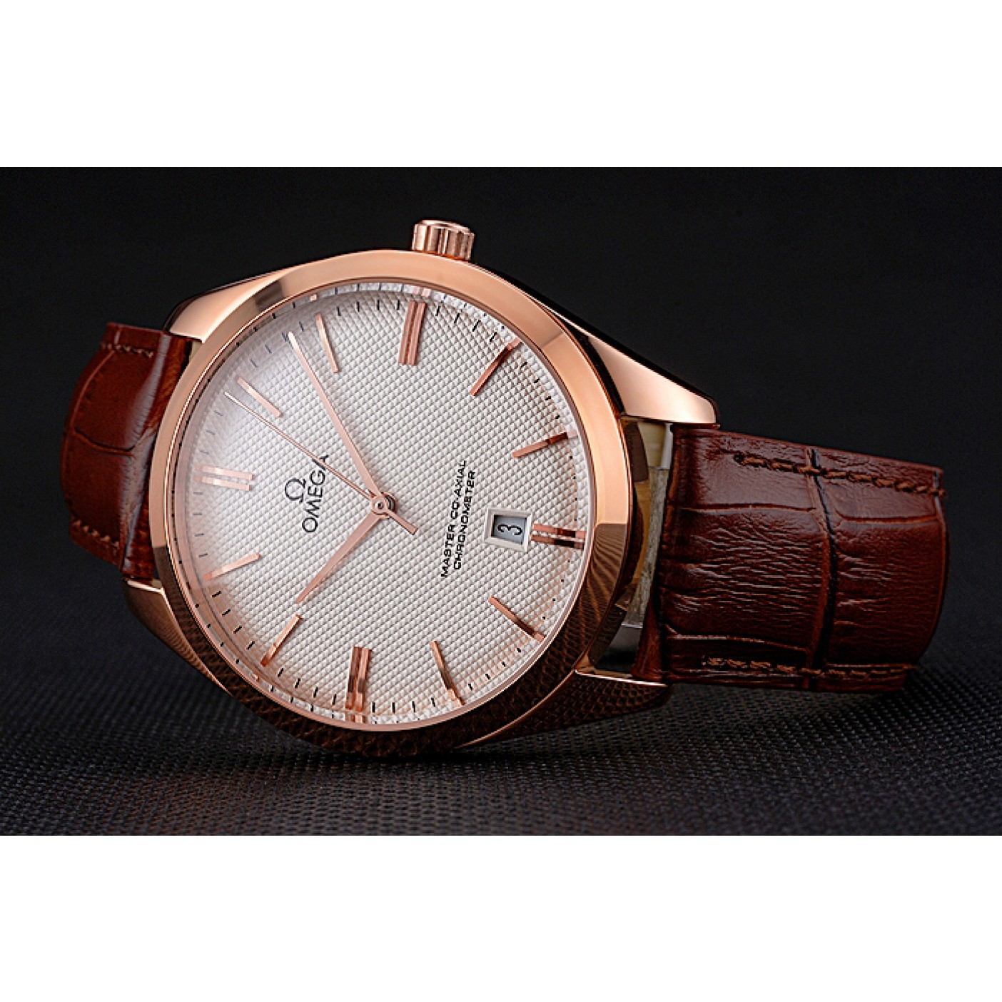 MiroTime Omega Tresor Master Co-Axial White Dial Rose Gold Case Brown Leather Strap