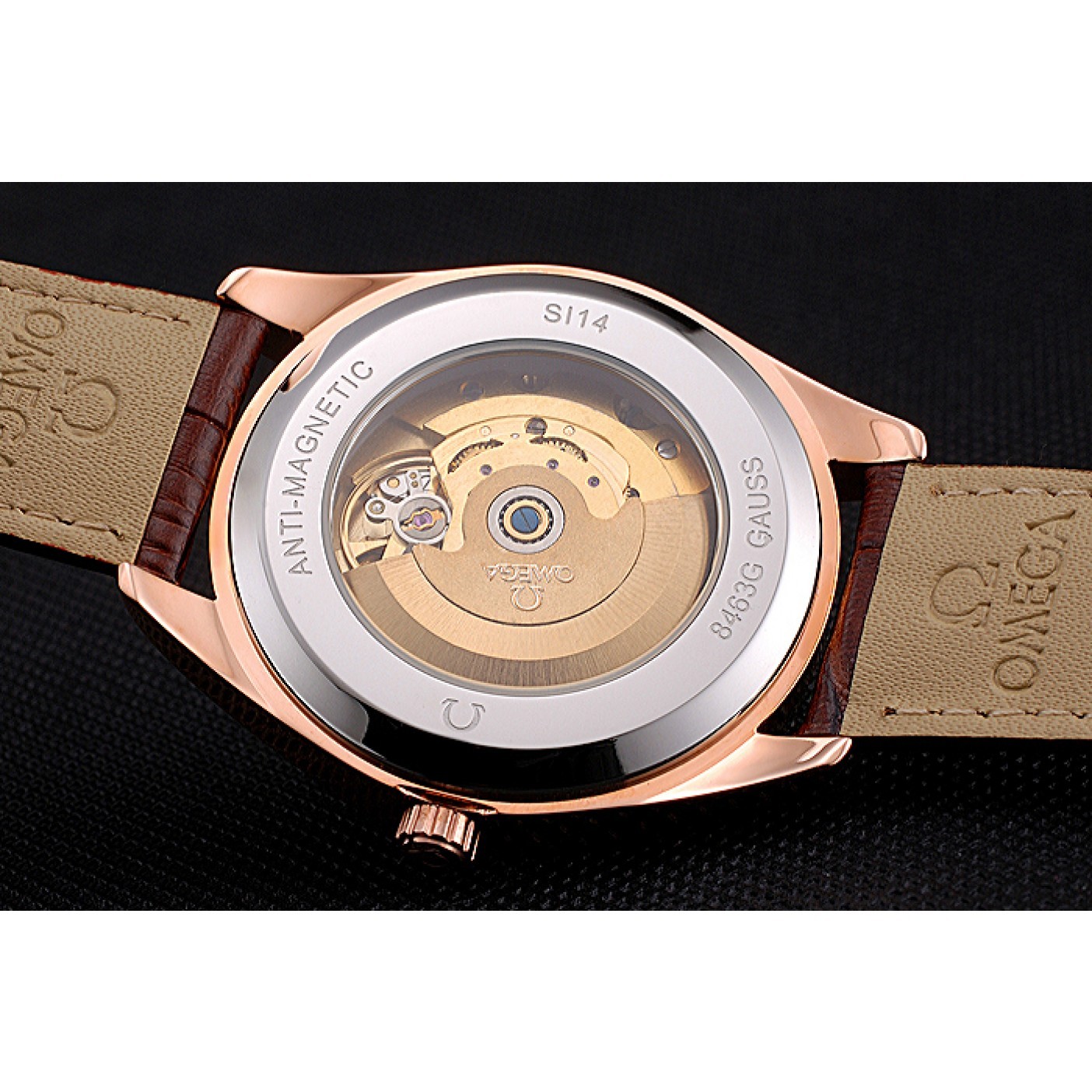 MiroTime Omega Tresor Master Co-Axial White Dial Rose Gold Case Brown Leather Strap