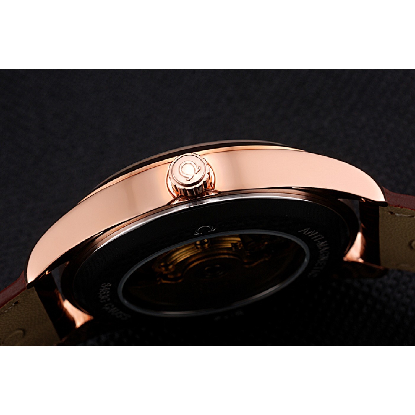 MiroTime Omega Tresor Master Co-Axial White Dial Rose Gold Case Brown Leather Strap