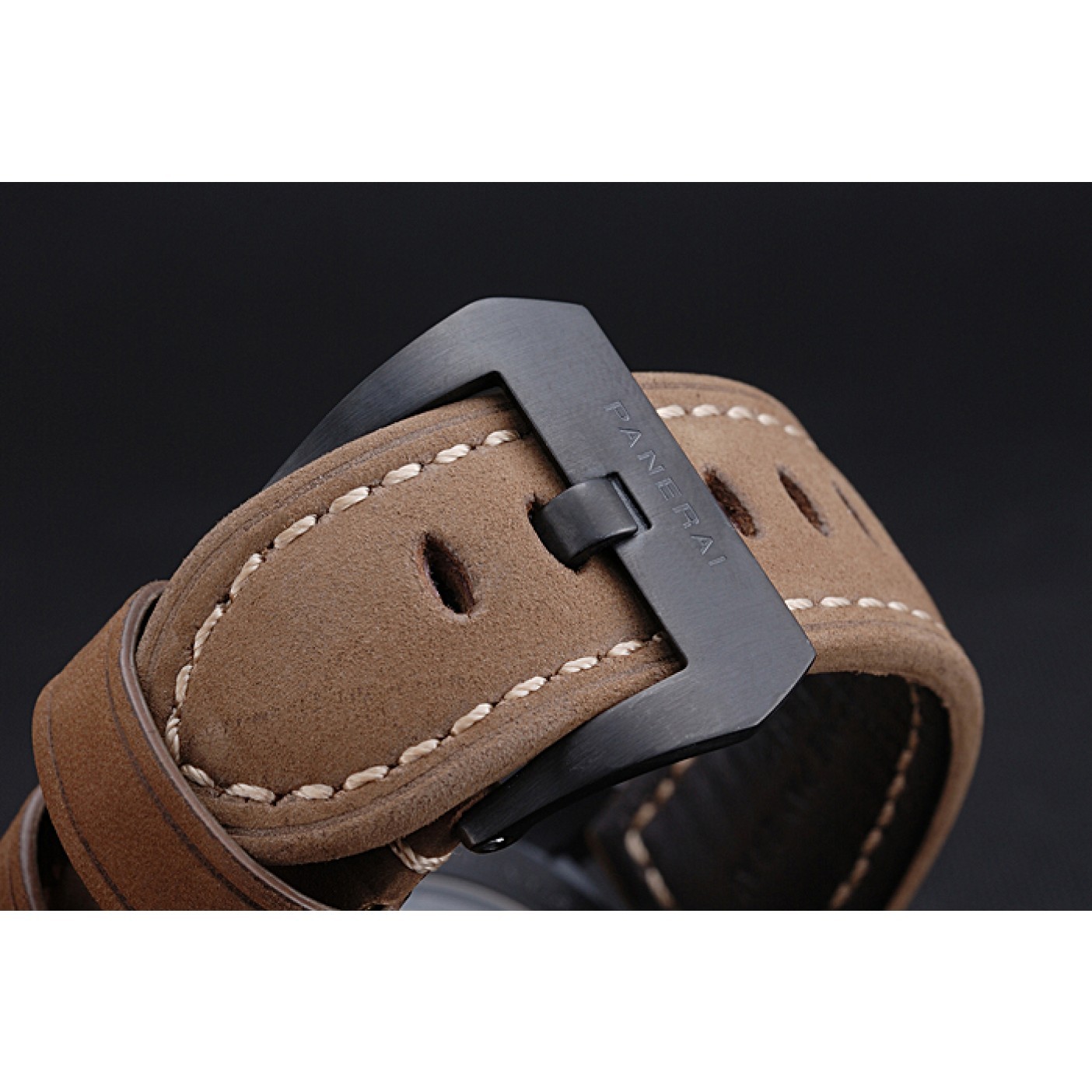 MiroTime Panerai Luminor GMT Ion Plated Stainless Steel Bezel Khaki Leather Bracelet 622315