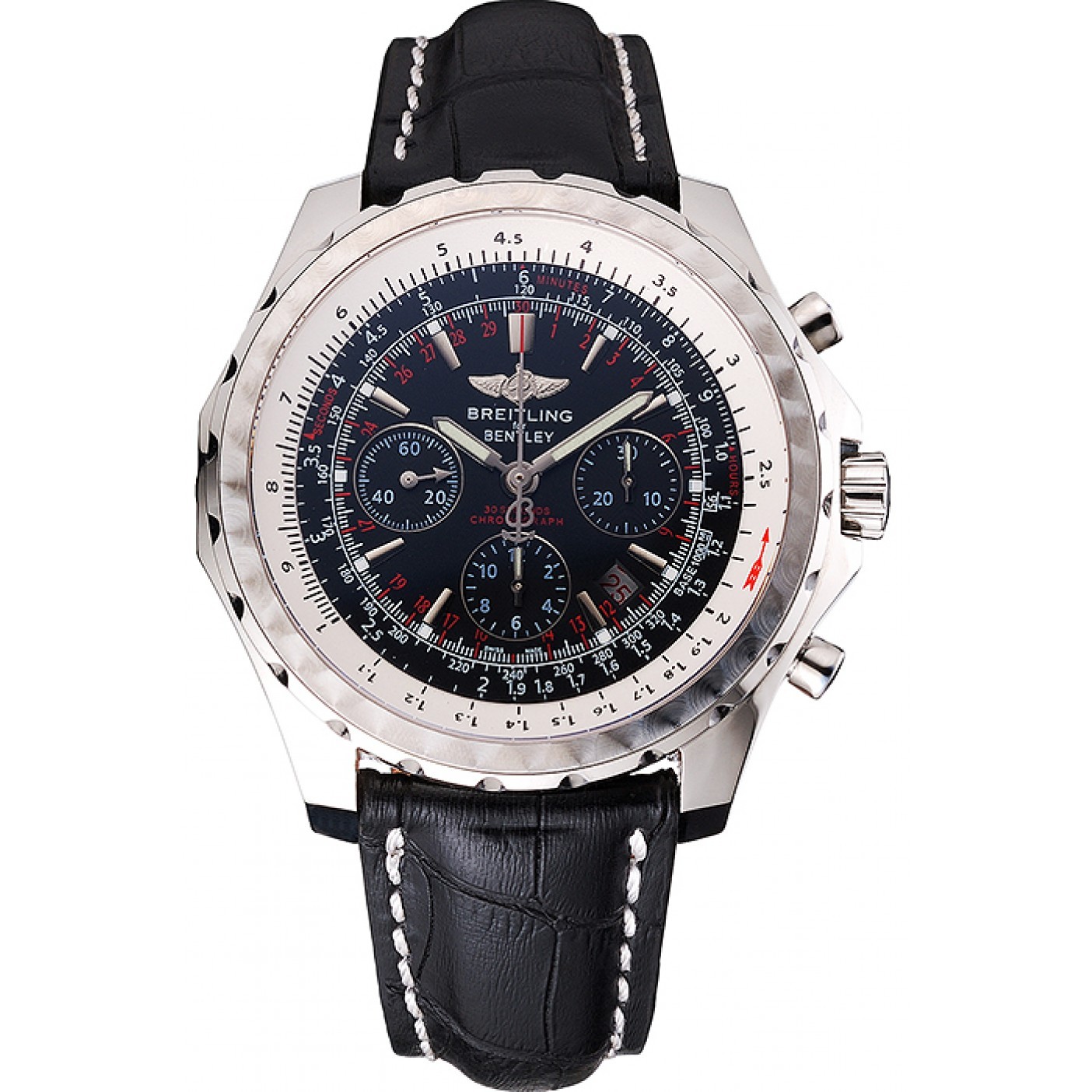MiroTime Swiss Breitling Bentley Black Croco Leather Bracelet Black Dial 80286