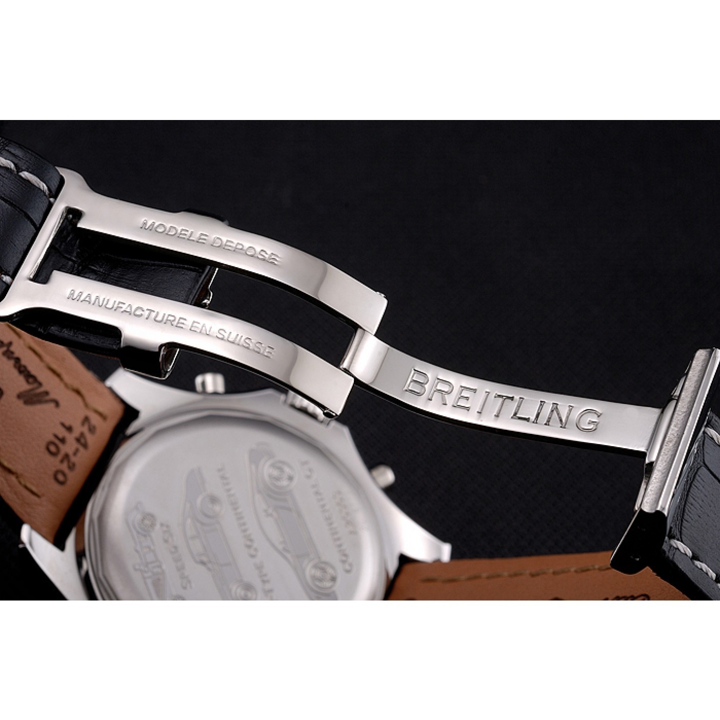 MiroTime Swiss Breitling Bentley Black Croco Leather Bracelet Black Dial 80286