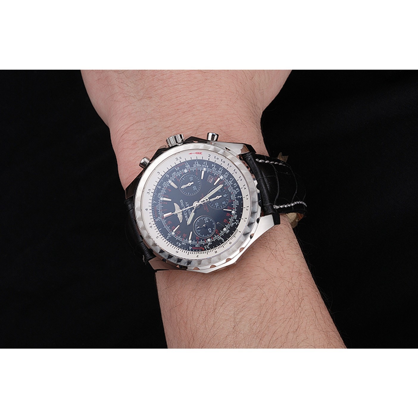 MiroTime Swiss Breitling Bentley Black Croco Leather Bracelet Black Dial 80286