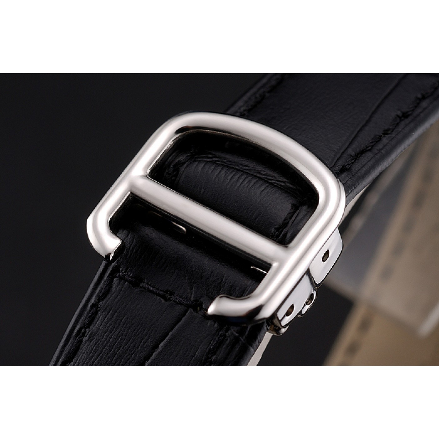 MiroTime Cartier Ronde Black Dial Diamond Bezel Stainless Steel Case Black Leather Strap