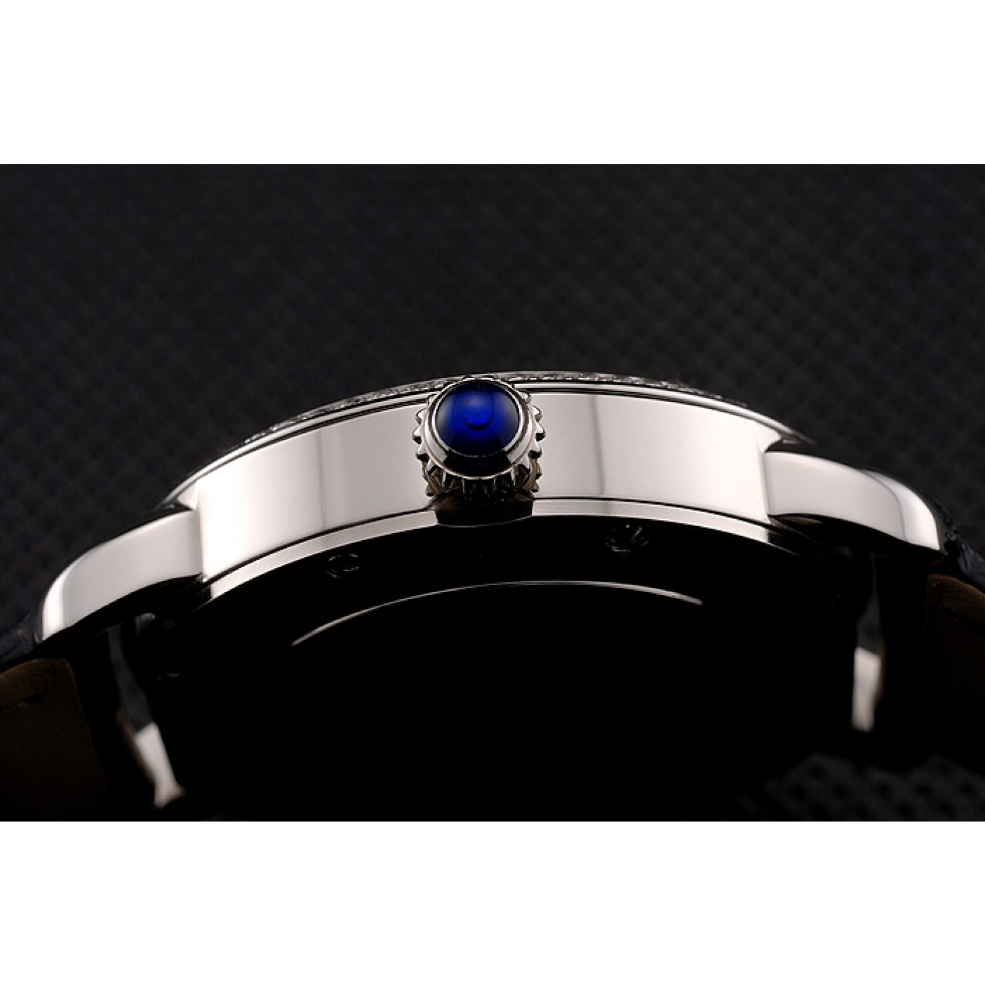 MiroTime Cartier Ronde Black Dial Diamond Bezel Stainless Steel Case Black Leather Strap
