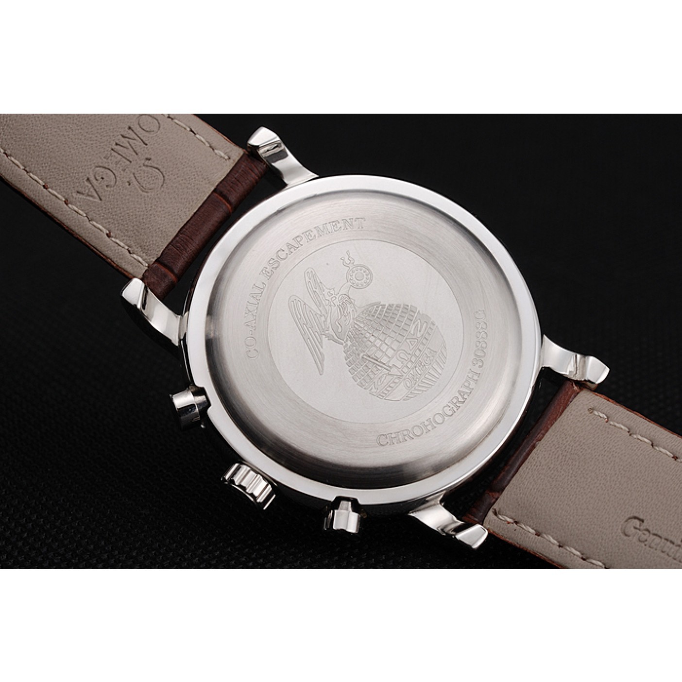 MiroTime Omega Seamaster Vintage Chronograph White Dial Stainless Steel Case Brown Leather Strap