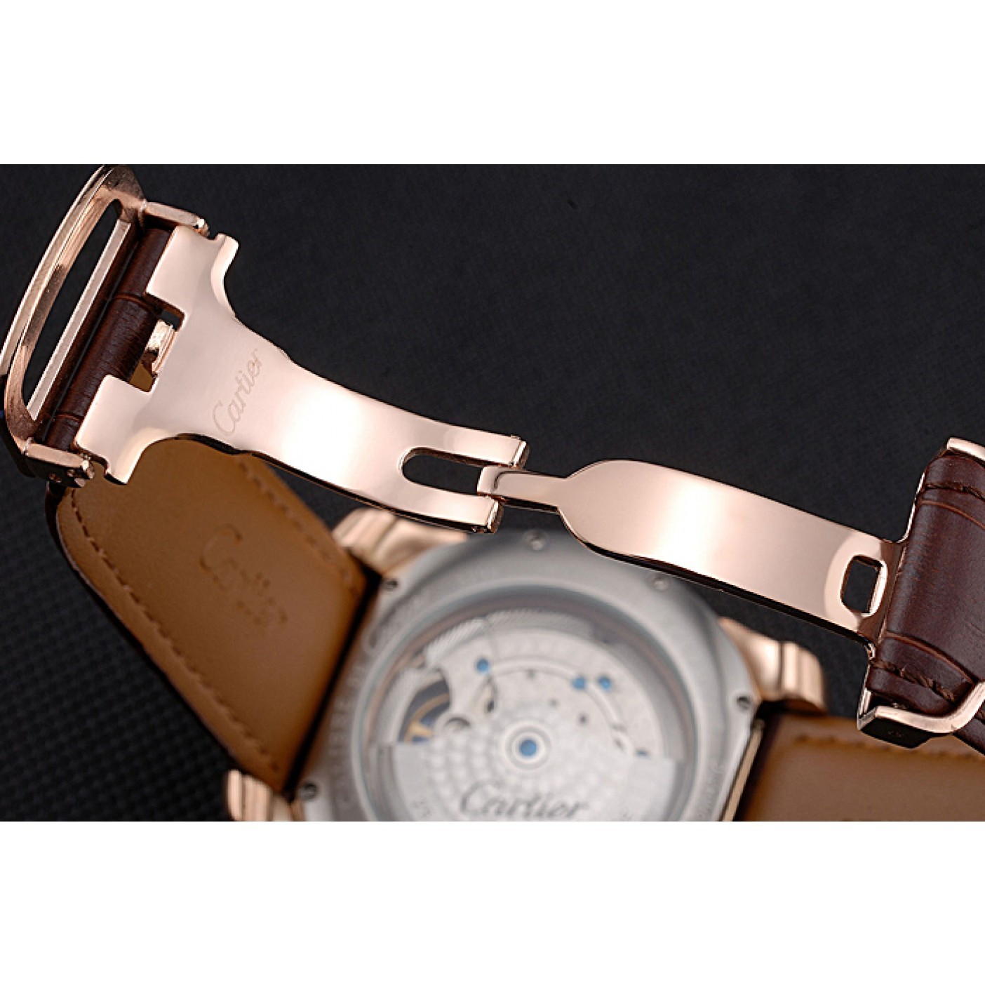 MiroTime Cartier Calibre Tourbillon White Dial Gold Case Brown Leather Strap 622753