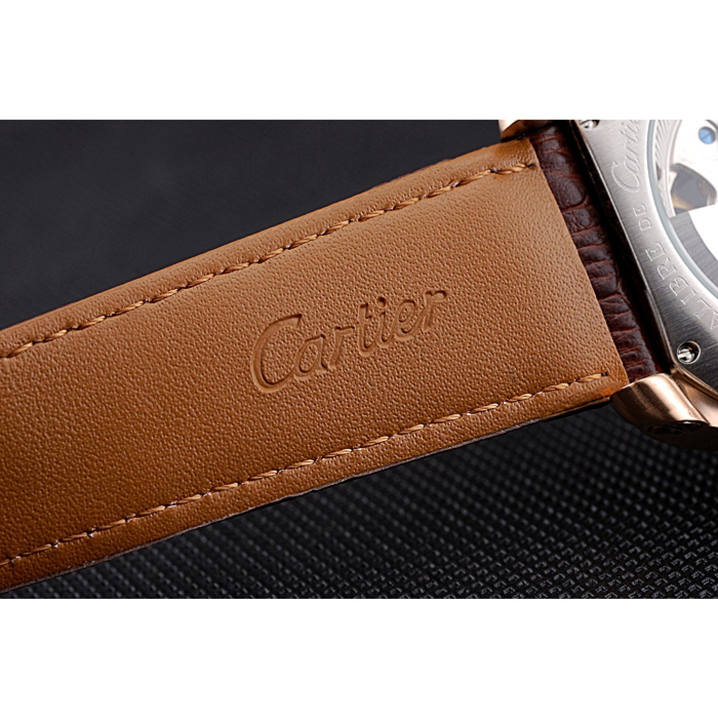 MiroTime Cartier Calibre Tourbillon White Dial Gold Case Brown Leather Strap 622753