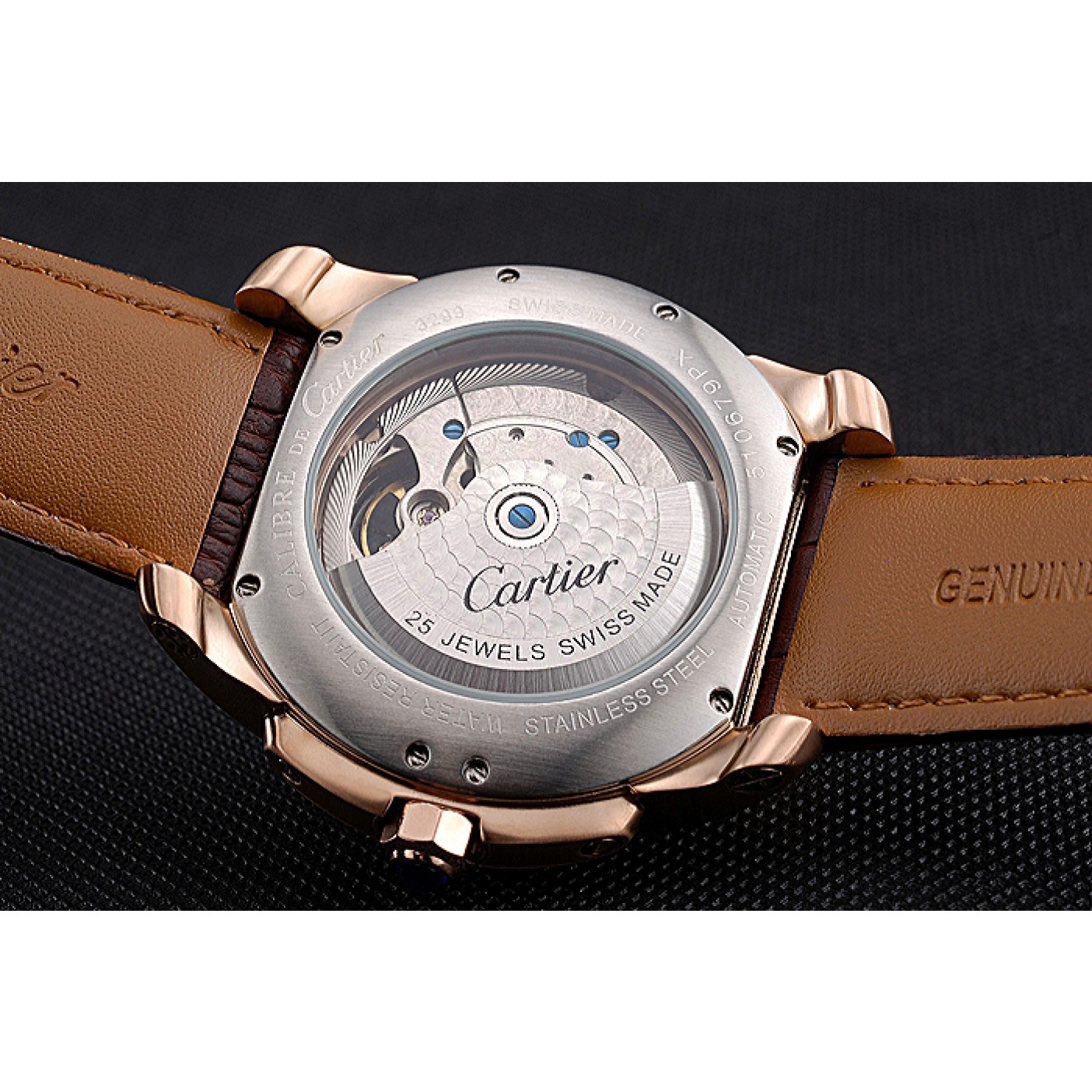 MiroTime Cartier Calibre Tourbillon White Dial Gold Case Brown Leather Strap 622753