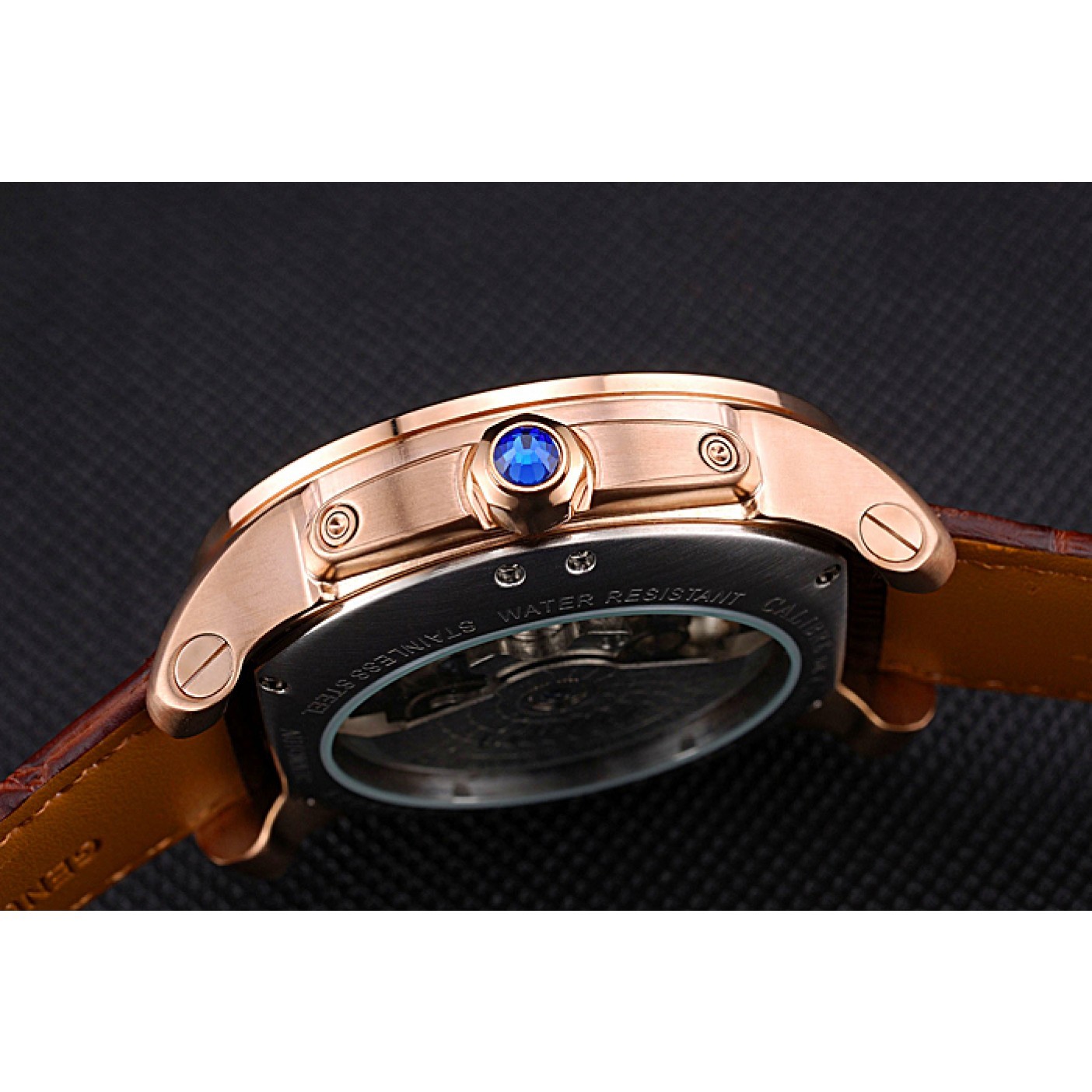 MiroTime Cartier Calibre Tourbillon White Dial Gold Case Brown Leather Strap 622753