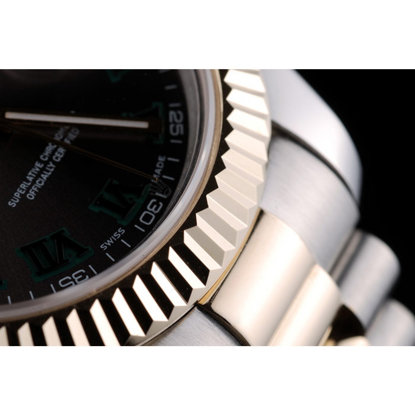 MiroTime Rolex Swiss DayDate Gold Stainless Steel Ribbed Bezel Grey Dial 41909