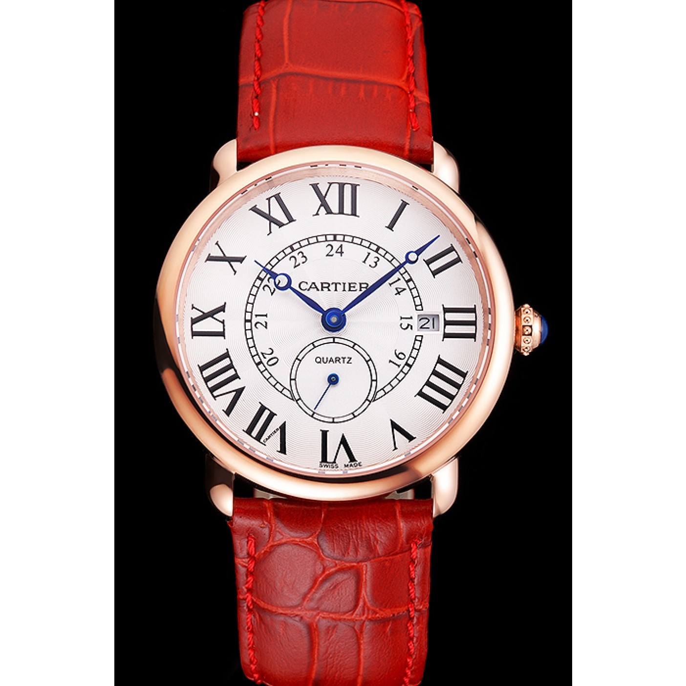 MiroTime Cartier Ronde Louis Cartier White Dial Gold Case Red Leather Strap