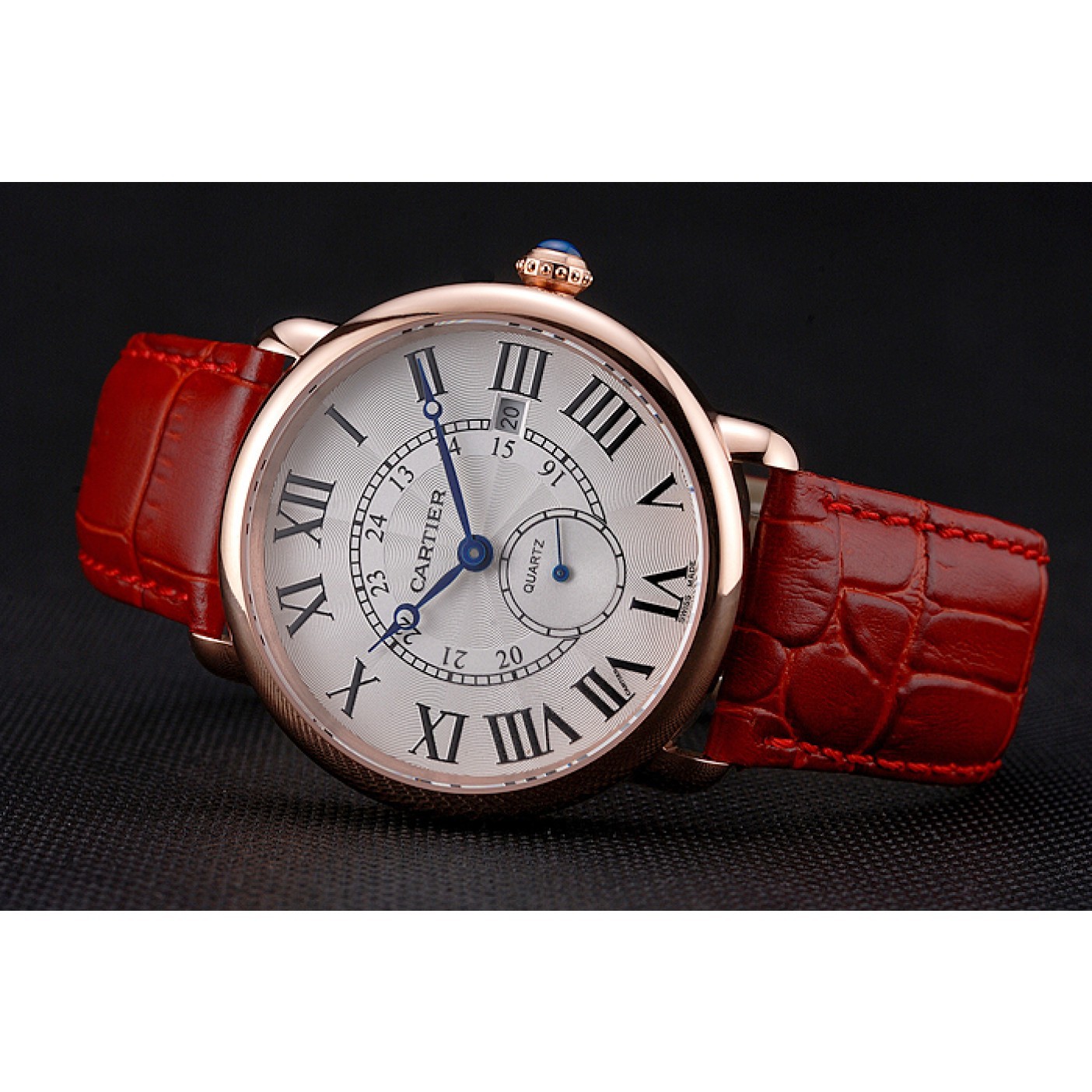 MiroTime Cartier Ronde Louis Cartier White Dial Gold Case Red Leather Strap