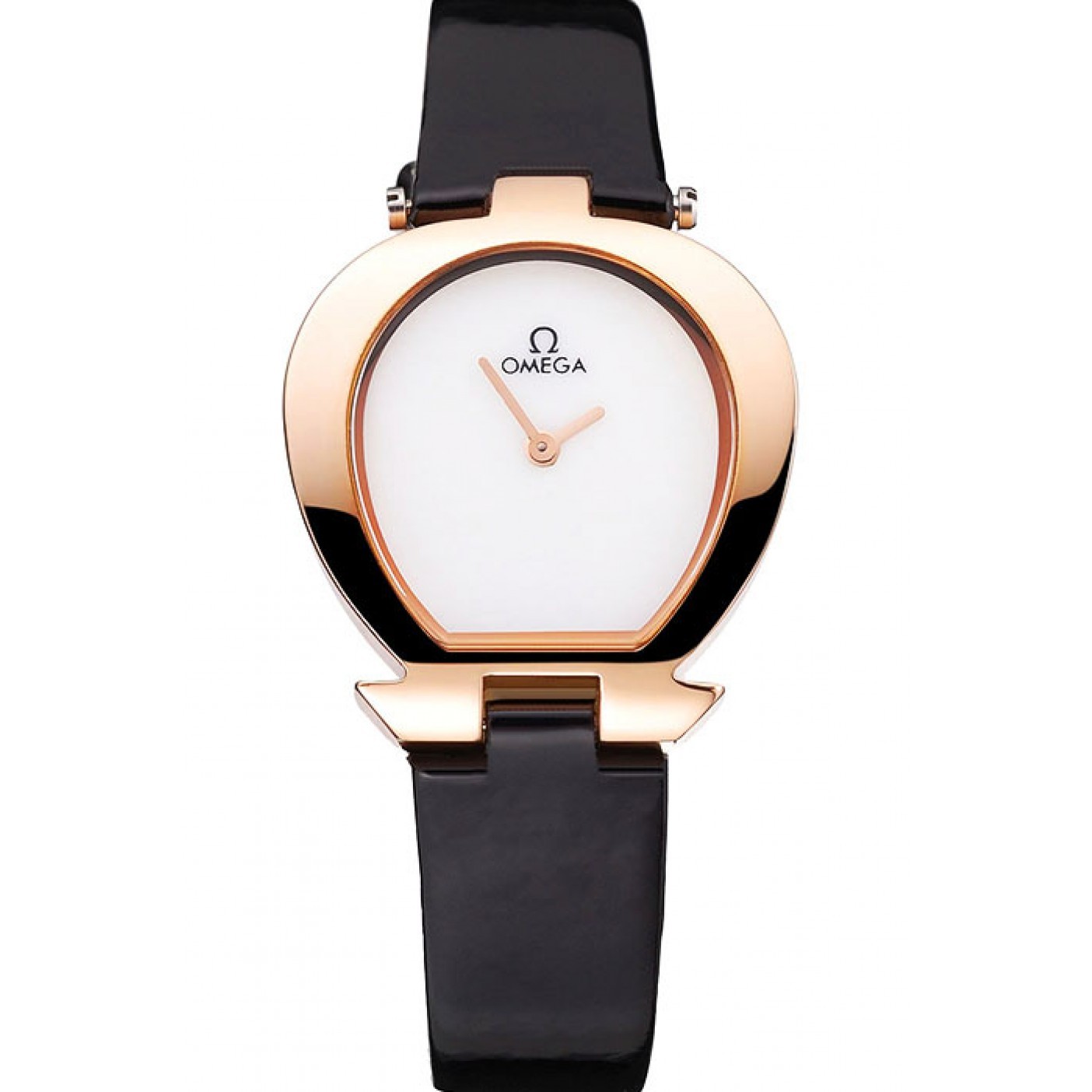 MiroTime Omega Ladies Watch White Dial Gold Case Black Leather Strap 622820