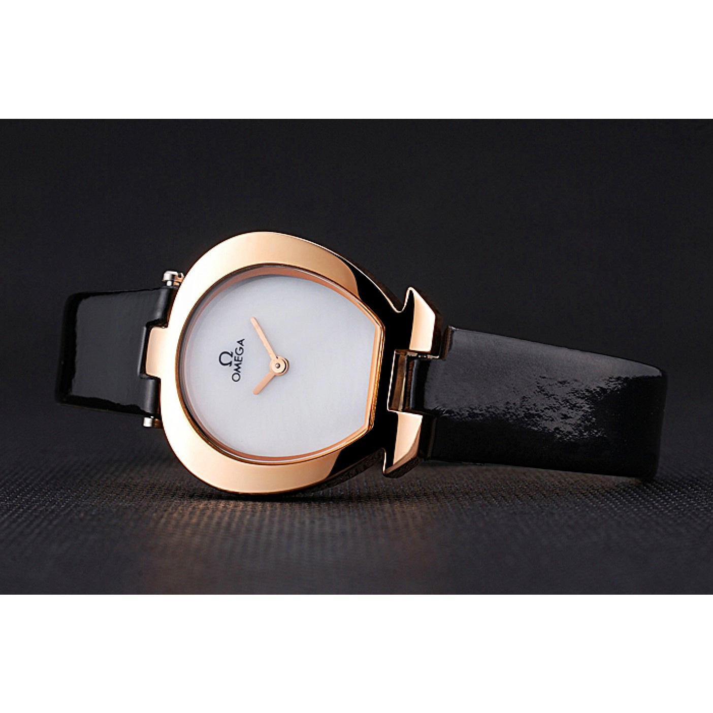 MiroTime Omega Ladies Watch White Dial Gold Case Black Leather Strap 622820