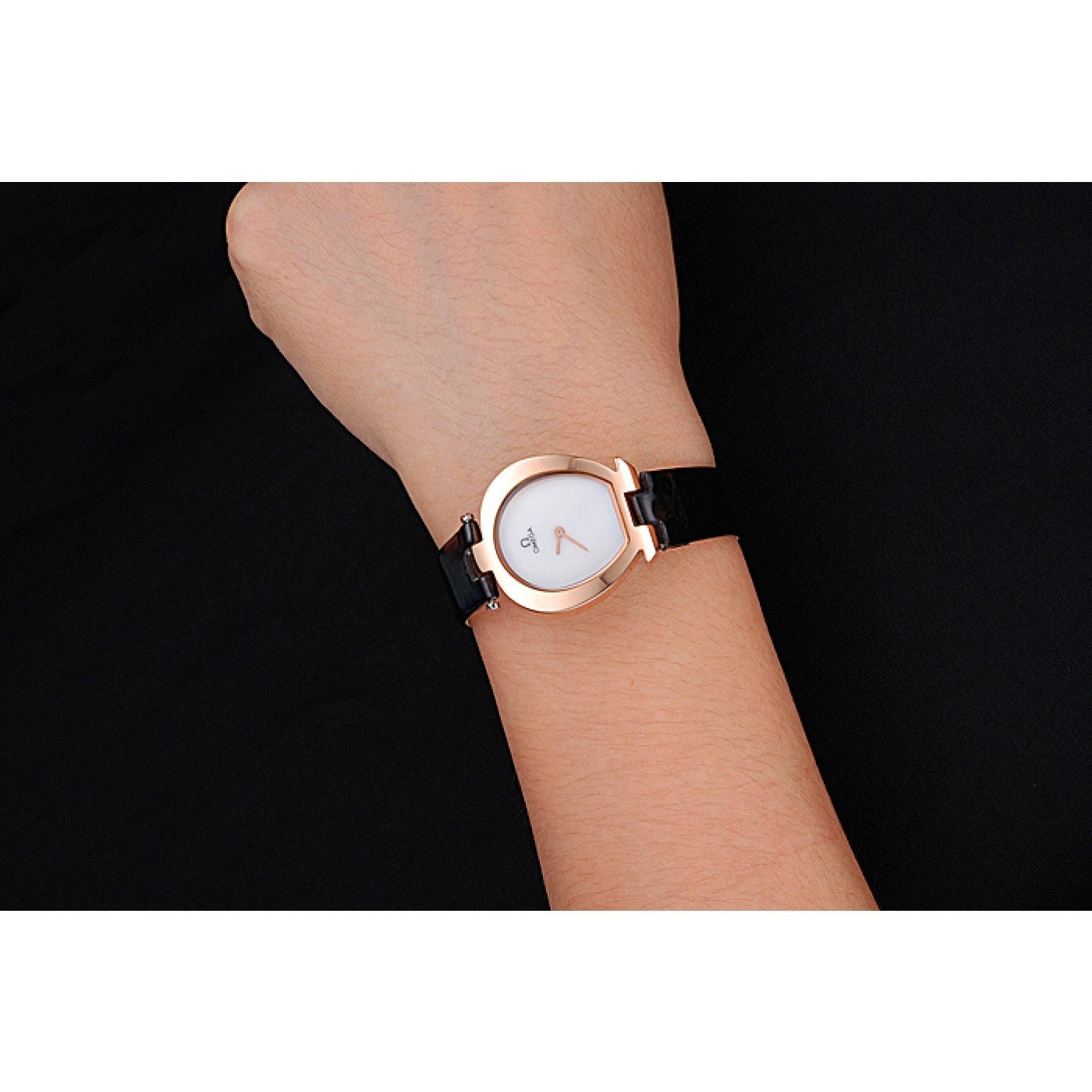 MiroTime Omega Ladies Watch White Dial Gold Case Black Leather Strap 622820