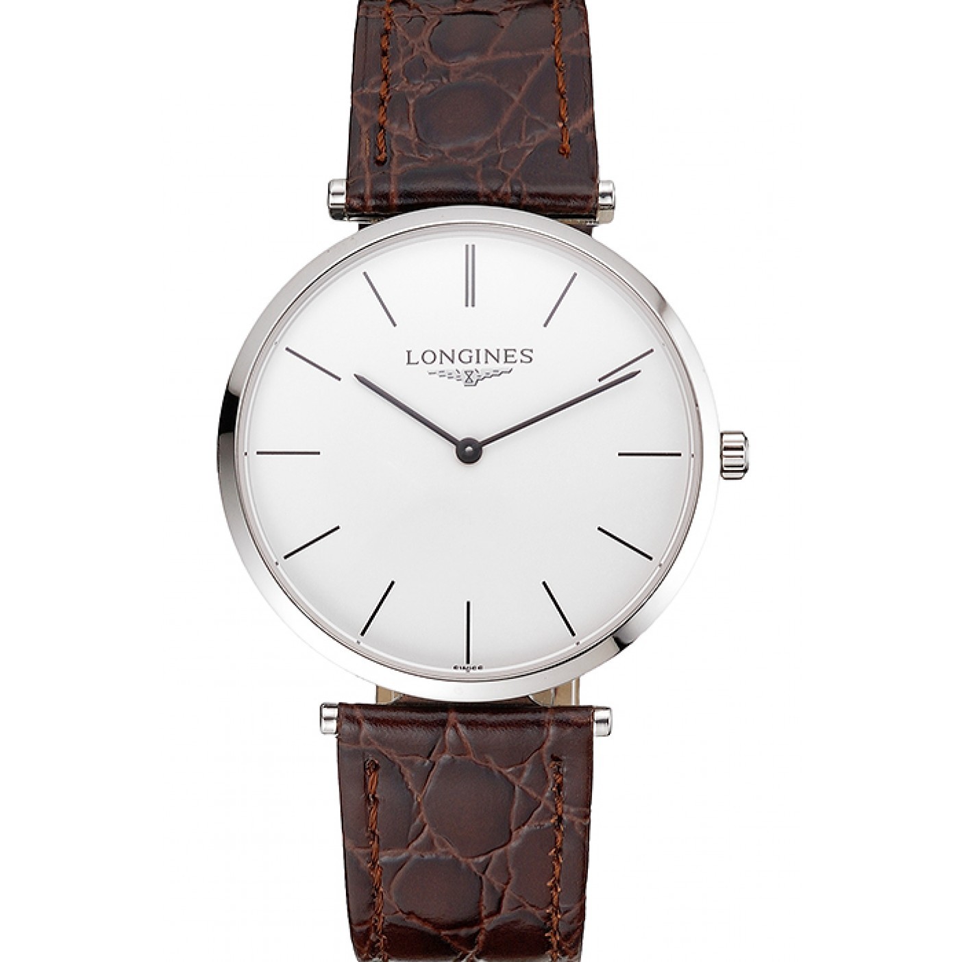 MiroTime Swiss Longines Grande Classique White Dial Stainless Steel Case Brown Leather Strap