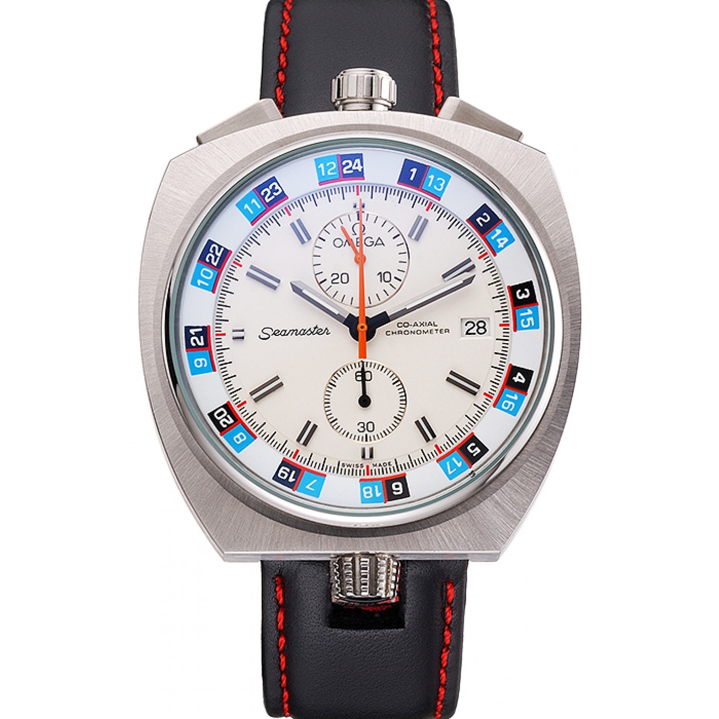 MiroTime Omega Seamaster Bullhead White Dial Stainless Steel Case Black Leather Strap 622825