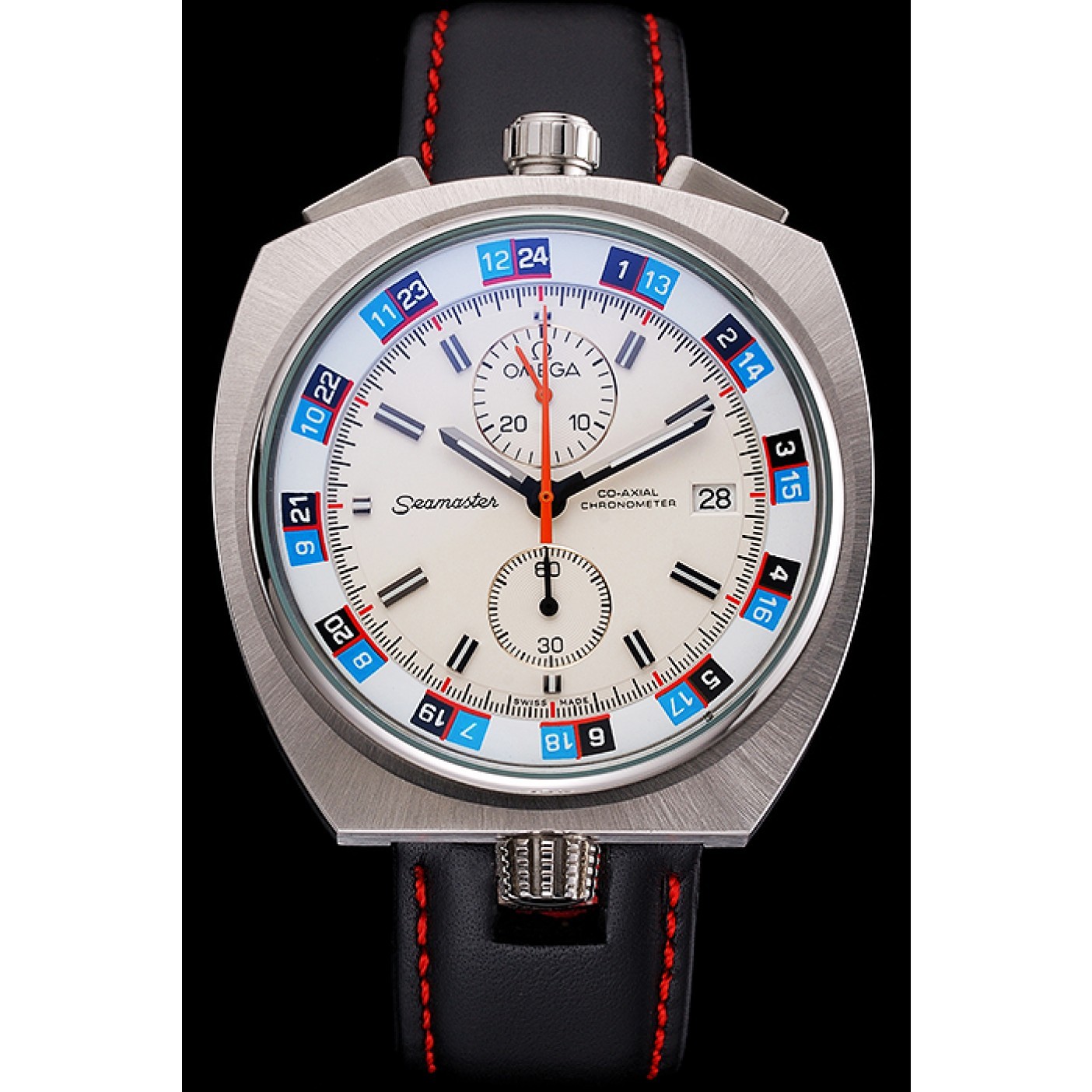 MiroTime Omega Seamaster Bullhead White Dial Stainless Steel Case Black Leather Strap 622825