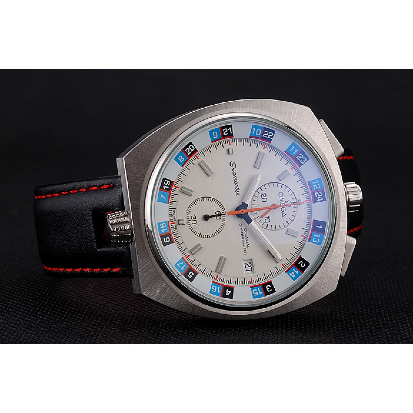 MiroTime Omega Seamaster Bullhead White Dial Stainless Steel Case Black Leather Strap 622825