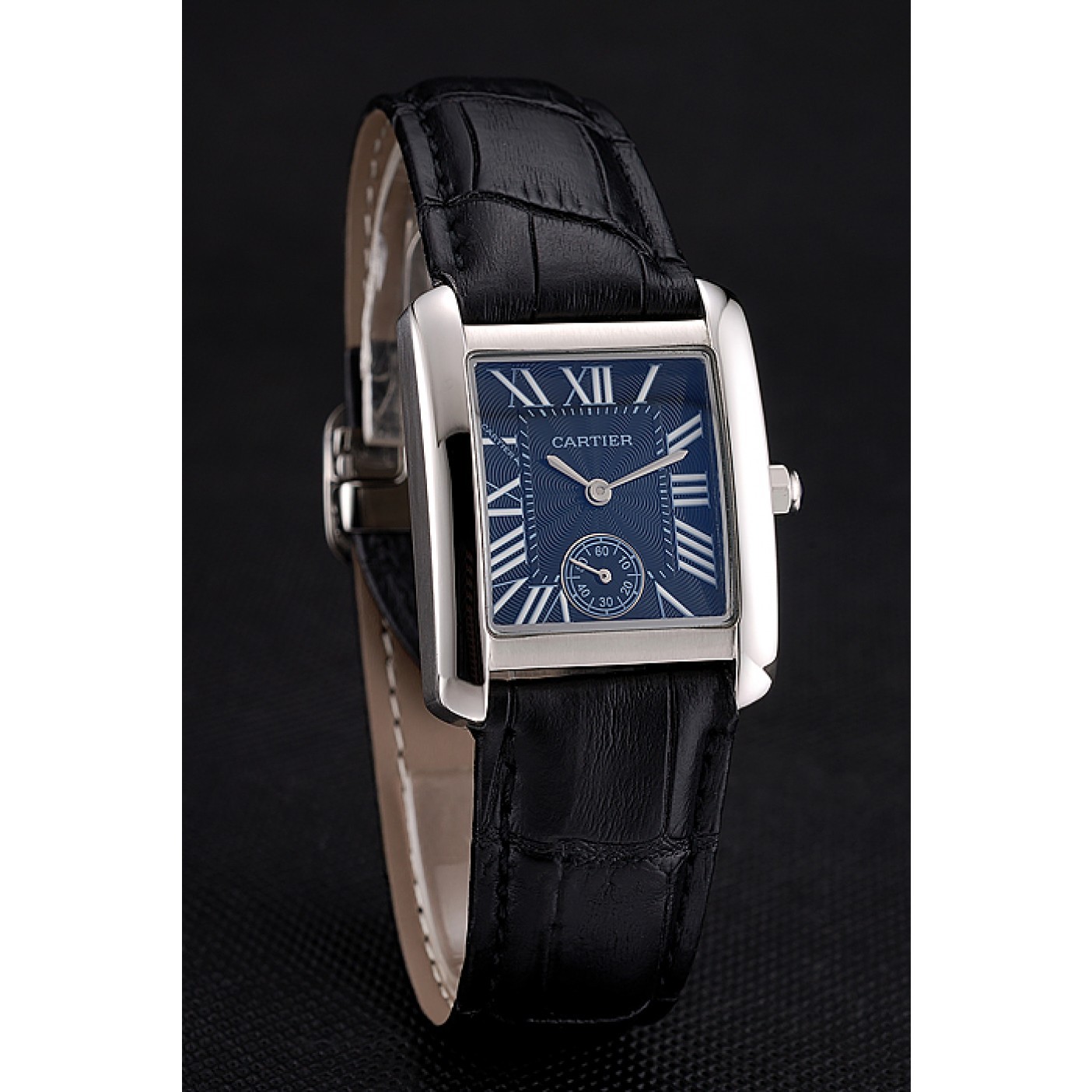 MiroTime Cartier Tank MC Stainless Steel Case Black Dial Black Leather Strap 622174