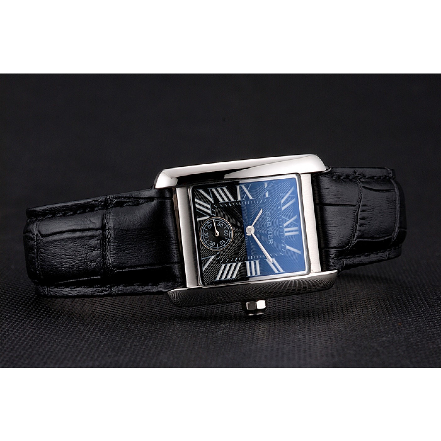MiroTime Cartier Tank MC Stainless Steel Case Black Dial Black Leather Strap 622174