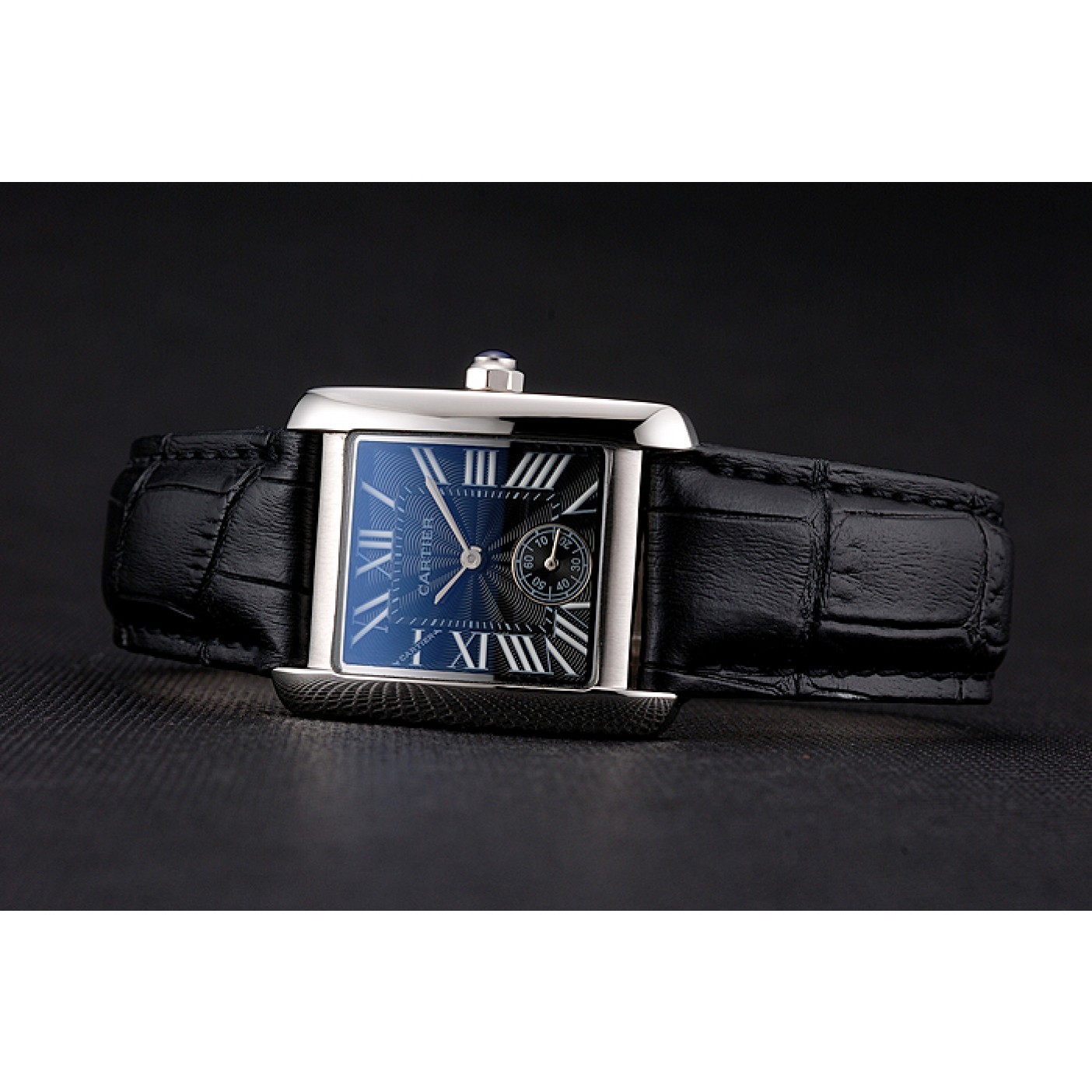 MiroTime Cartier Tank MC Stainless Steel Case Black Dial Black Leather Strap 622174
