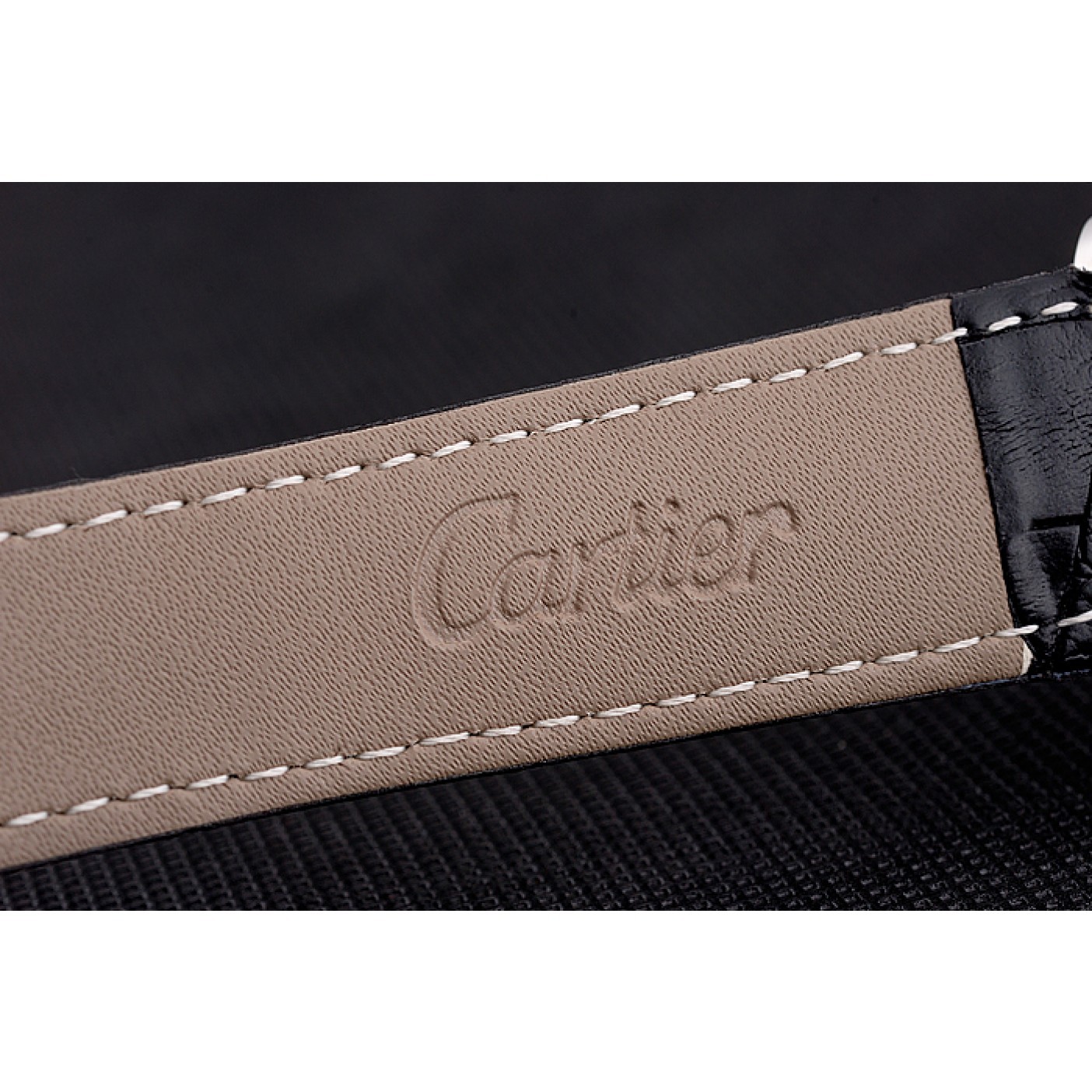 MiroTime Cartier Tank MC Stainless Steel Case Black Dial Black Leather Strap 622174