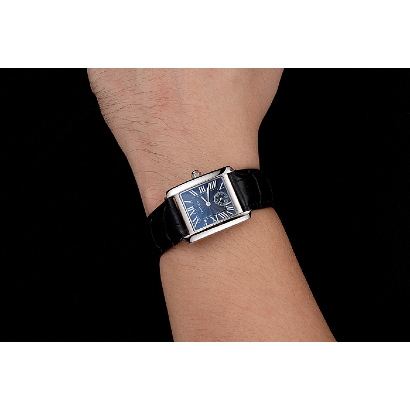 MiroTime Cartier Tank MC Stainless Steel Case Black Dial Black Leather Strap 622174